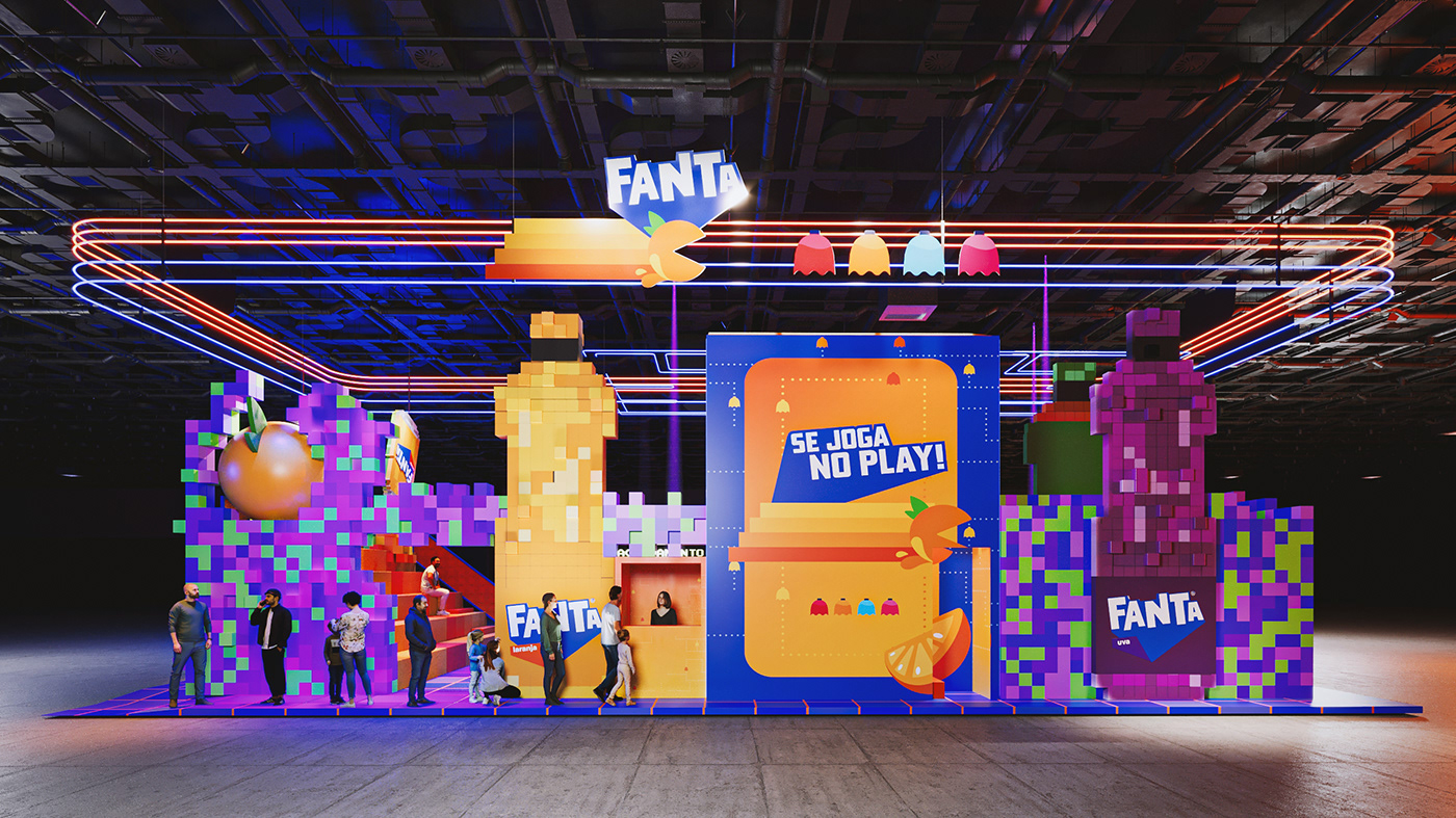 ARQUITETURA estande Stand ccxp booth design Exibition cenografia rendering Pacman arcade