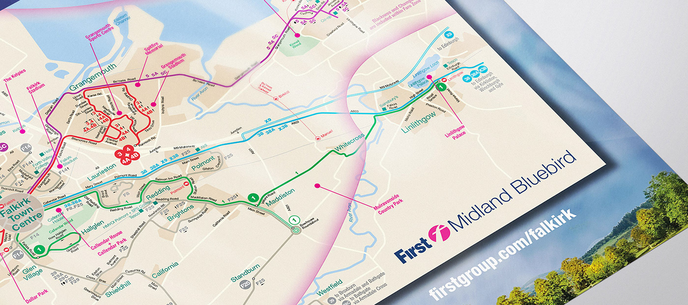 first bus campaign ticket 3D typography   map retouching  leaflet print