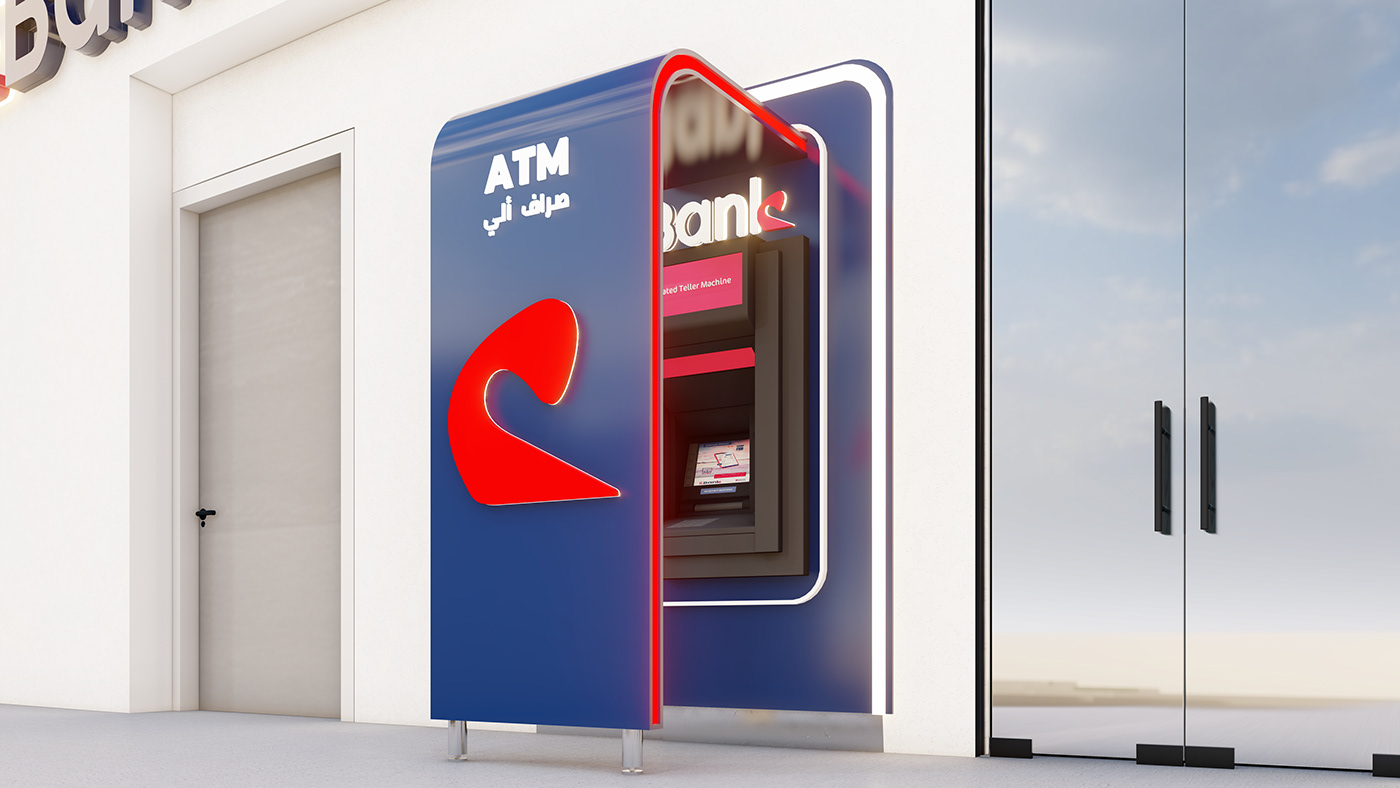 ATM Bank branding  cityscape exterior design facade mastercard Signage Visa eBank