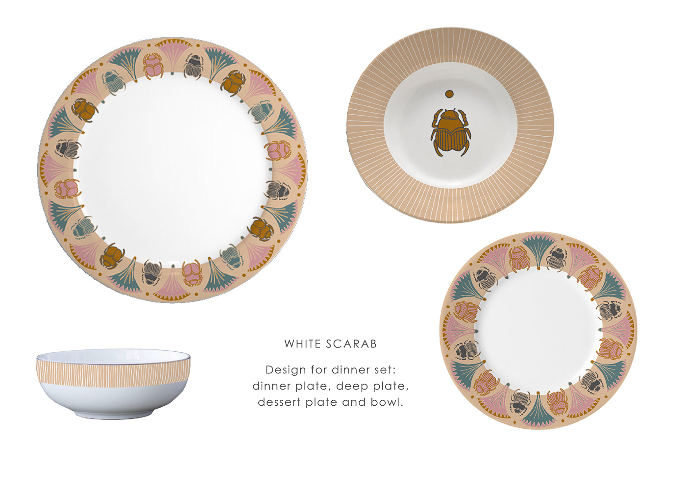 porcelain crockery crockery design dinner set plates tableware Plate design Scarab papyrus egypt