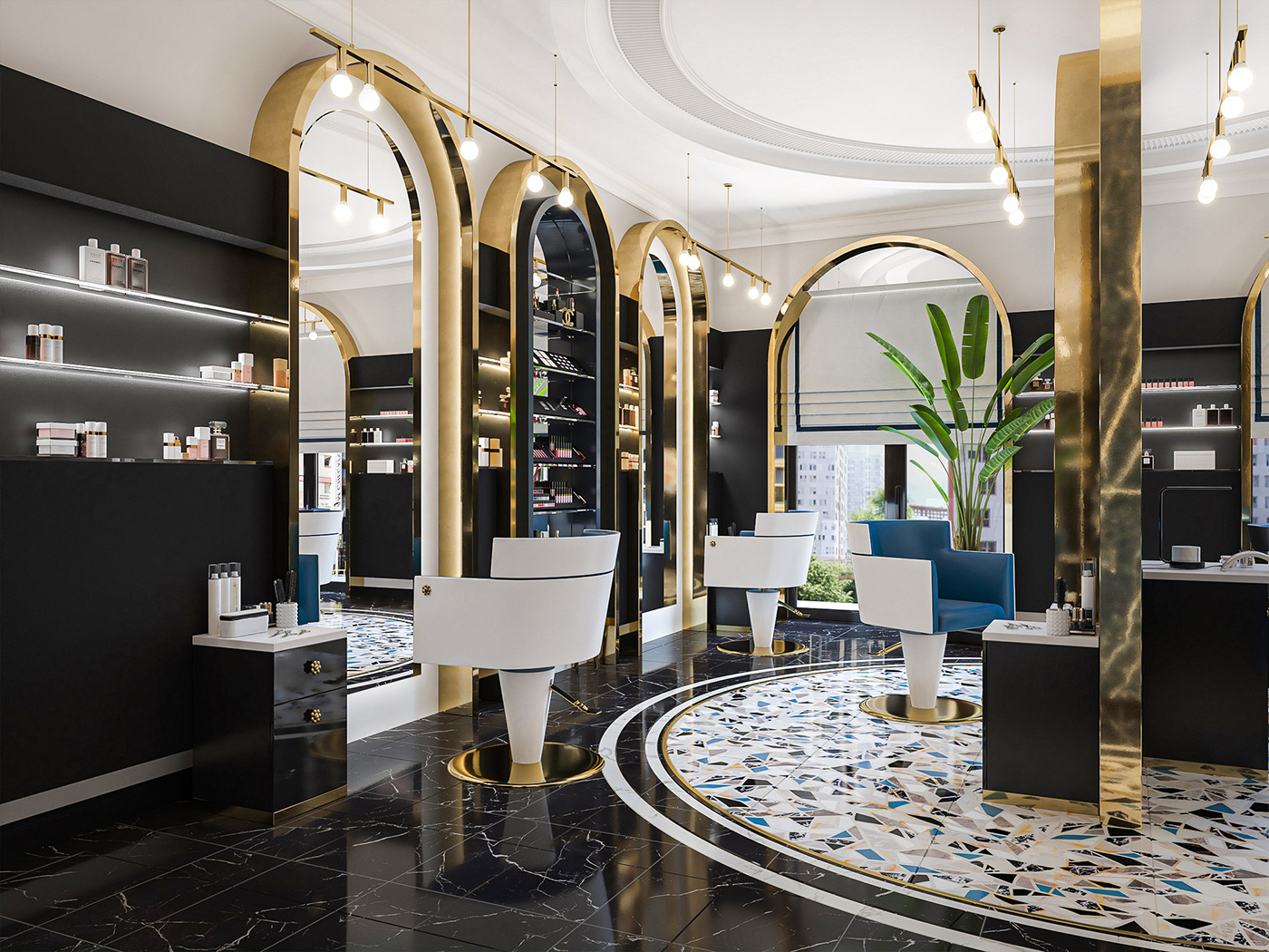 3D archvis beauty salon black and gold design intrerior  Memphis
