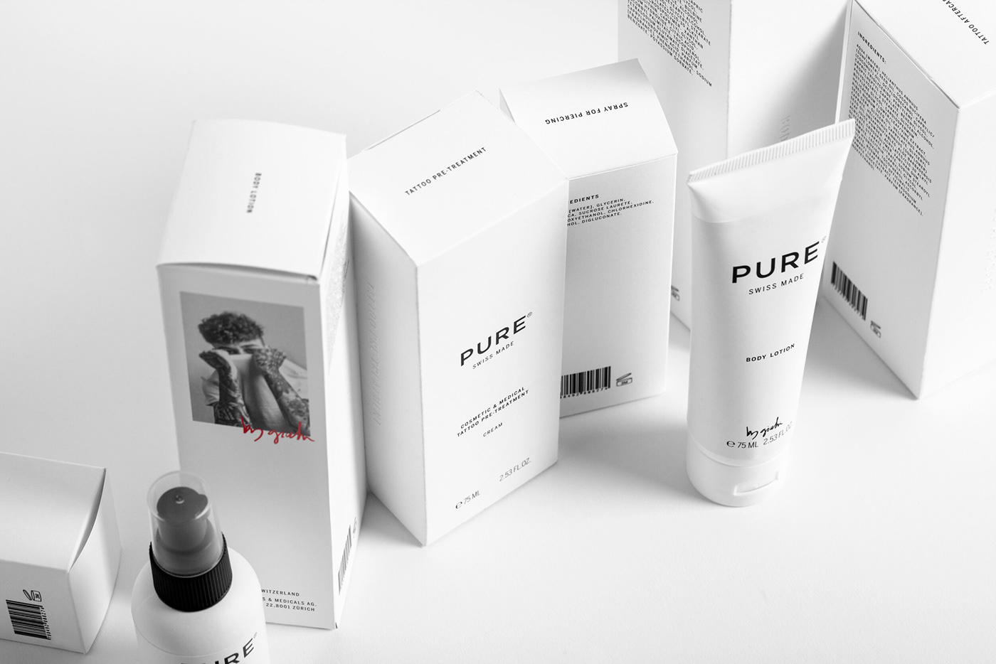 Black&white branding  creams graphic design  lat minimalistic Packaging Photography  tattoo