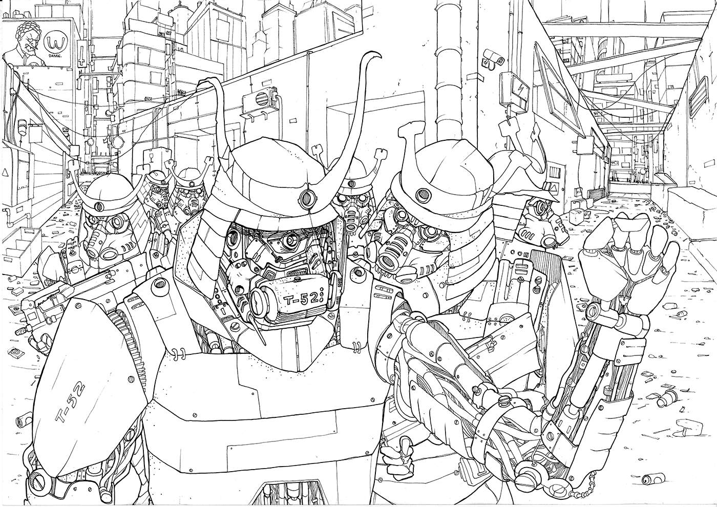 Cyberpunk samurai tokyo digital ink