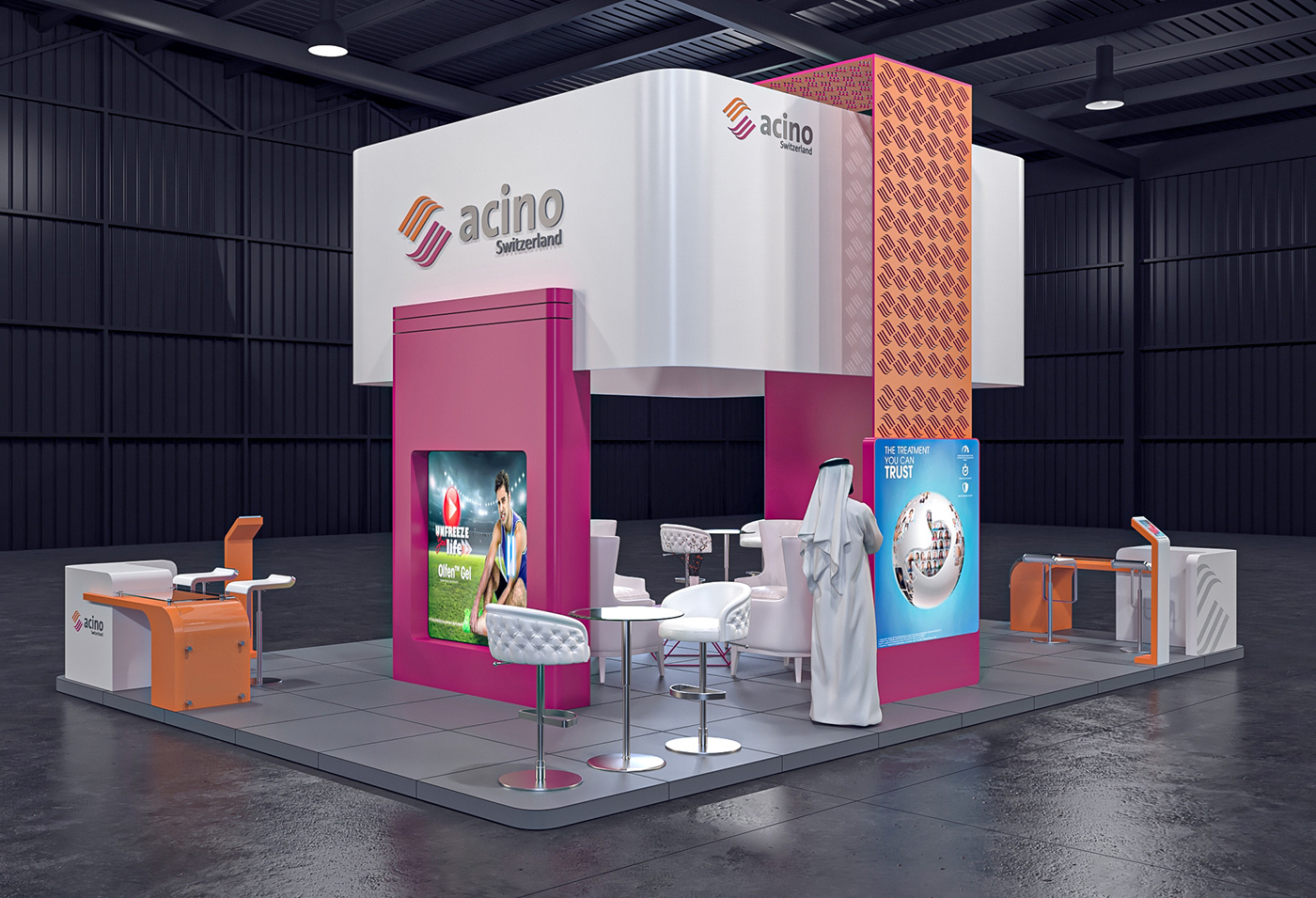 Exhibition Design  stand design booth design 3D Render architecture interior design  visualization Acino Booth Pharma