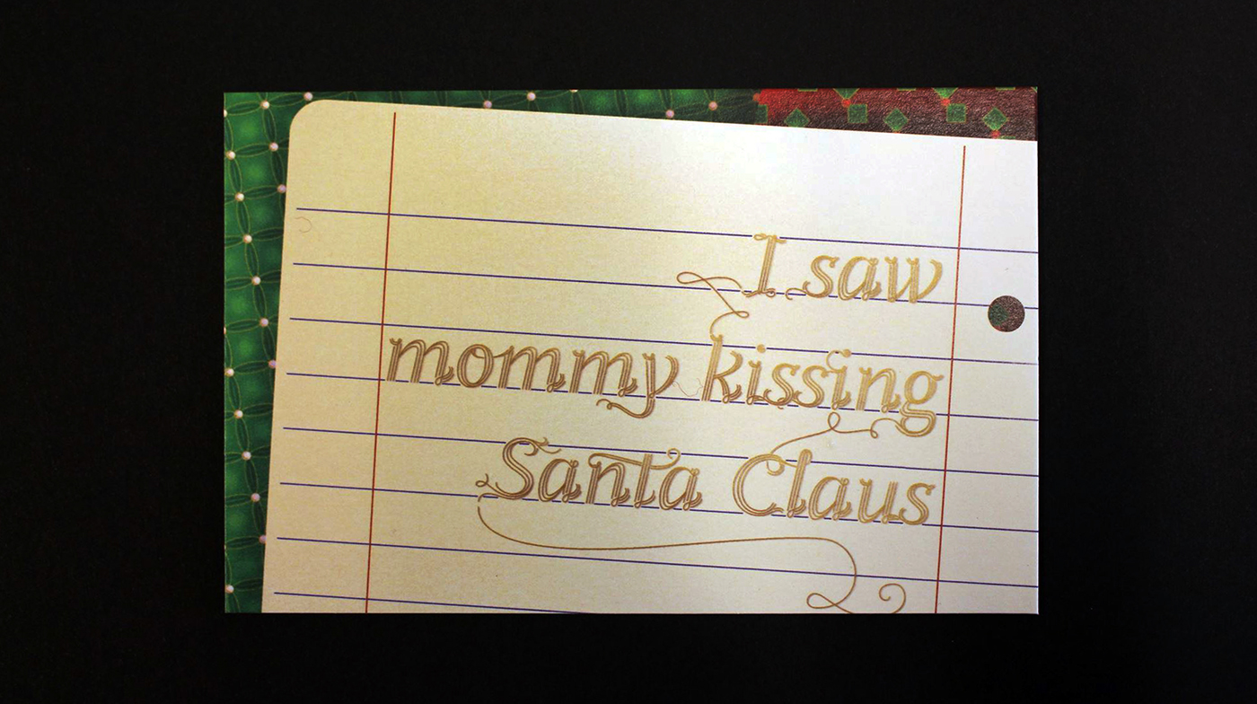 postcard chrismas Santa Claus I saw mommy lettering ornament illustrated letter typography   holly mistletoe