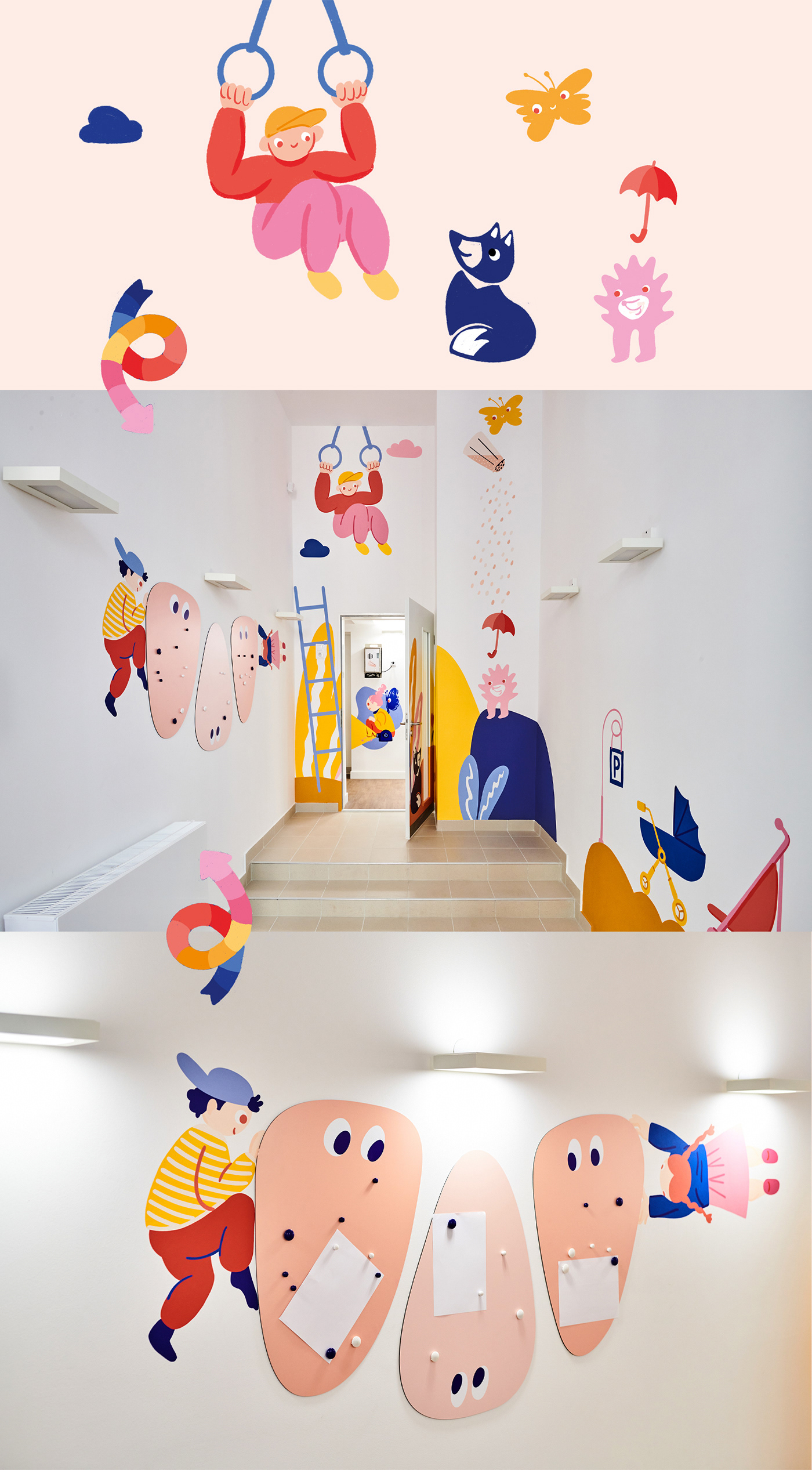 kids kindergarten children wall decor ILLUSTRATION  animals cute cartoon branding  playschool