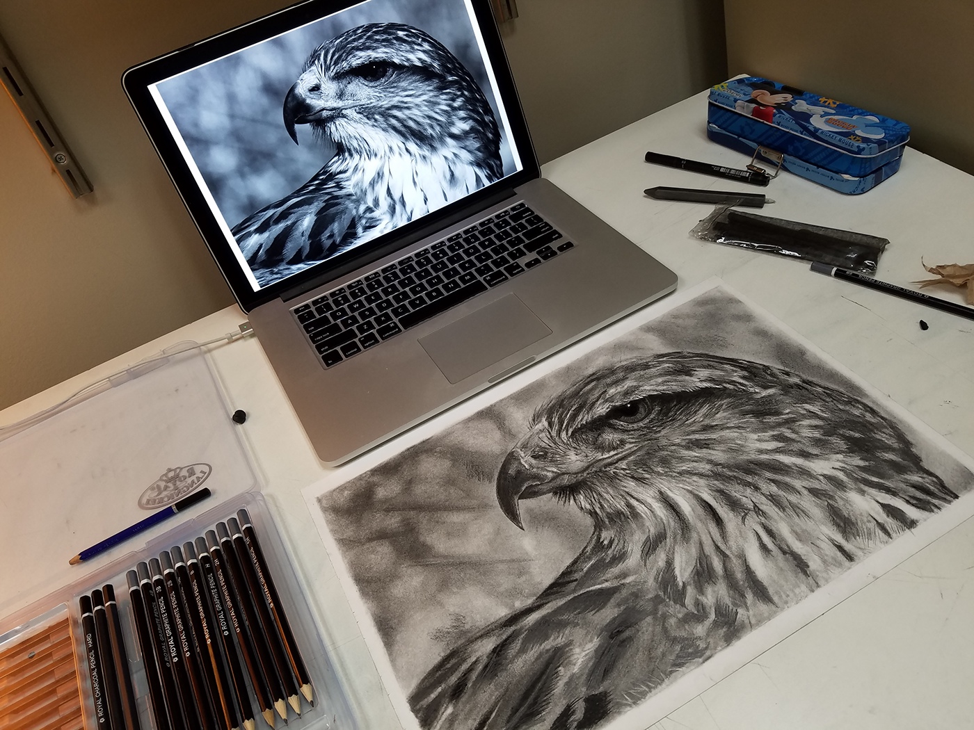 hawk Drawing  pencil charcoal ihab mardini roy Berger