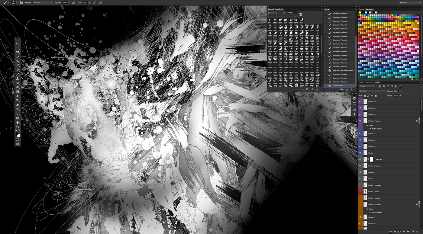 portrait woman beauty black/white sketch paint creation destruction Emi Haze emi haze art