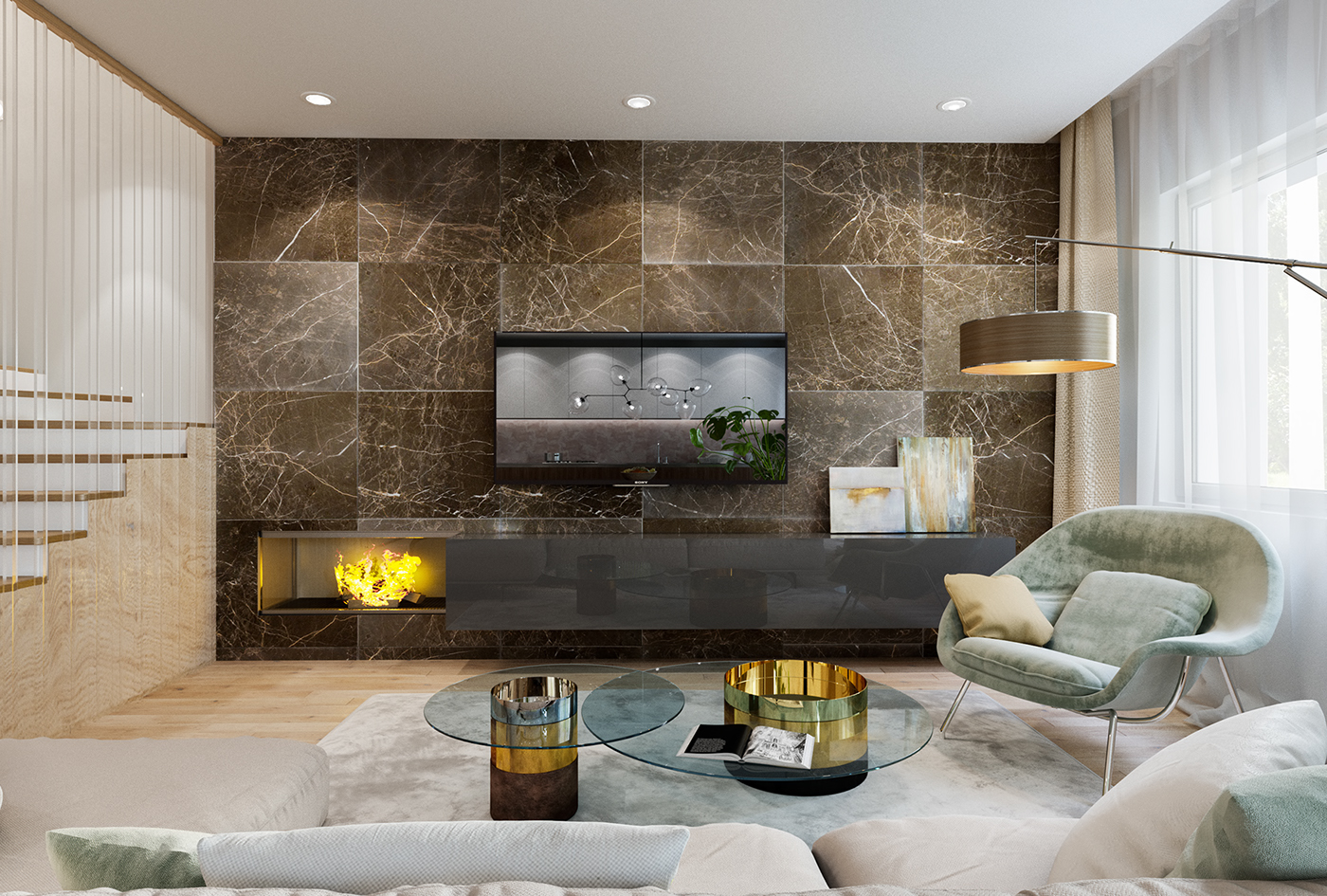 3ds max archviz interiordesign corona render  PS living room kitchen