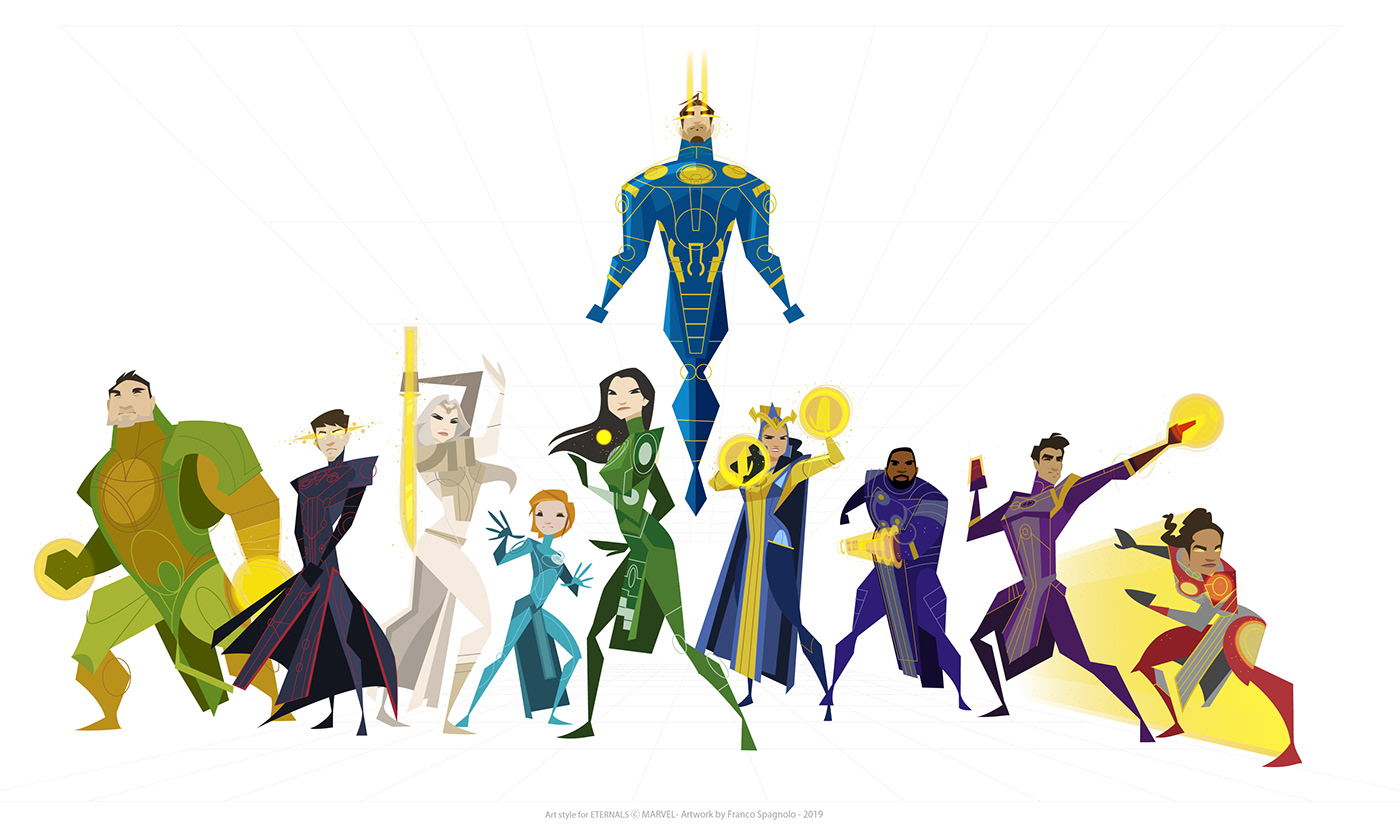 art direction  artwork Character design  Digital Art  eternals ILLUSTRATION  marketing   marvel Style Guide vector