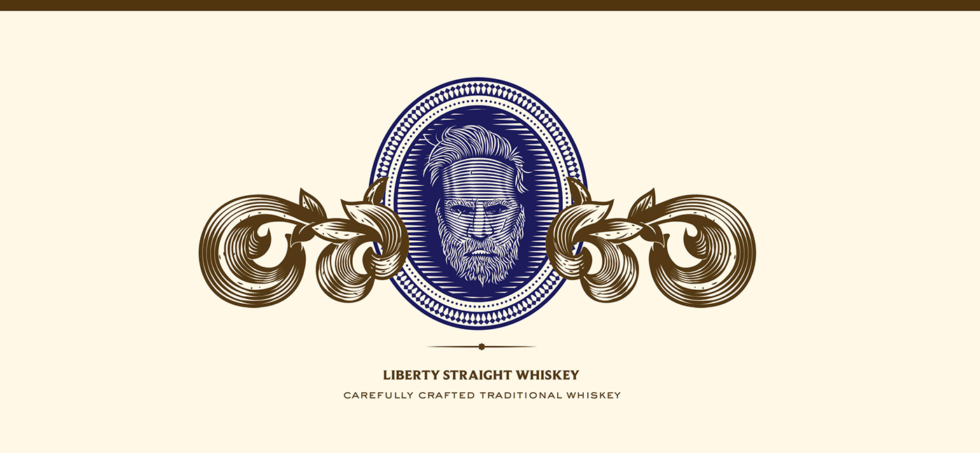 Packaging Whiskey ILLUSTRATION  lettering engraving engrave etching Liberty bootle Label