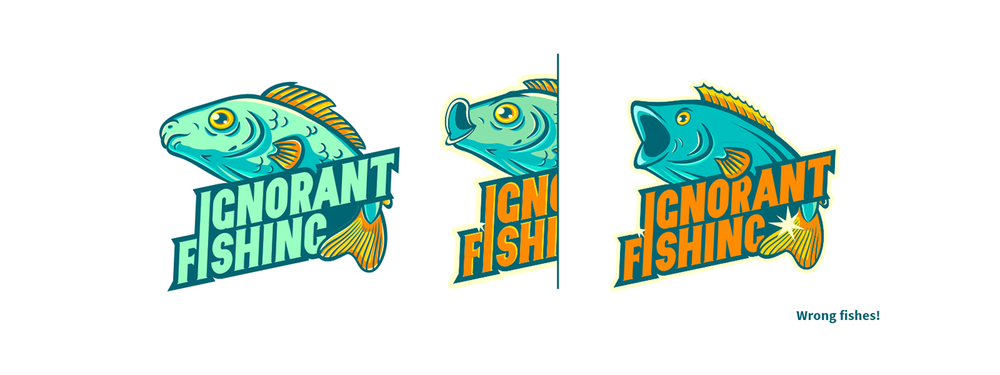 flat colors fishing badge logo Typeface sport logos illustrations flat design