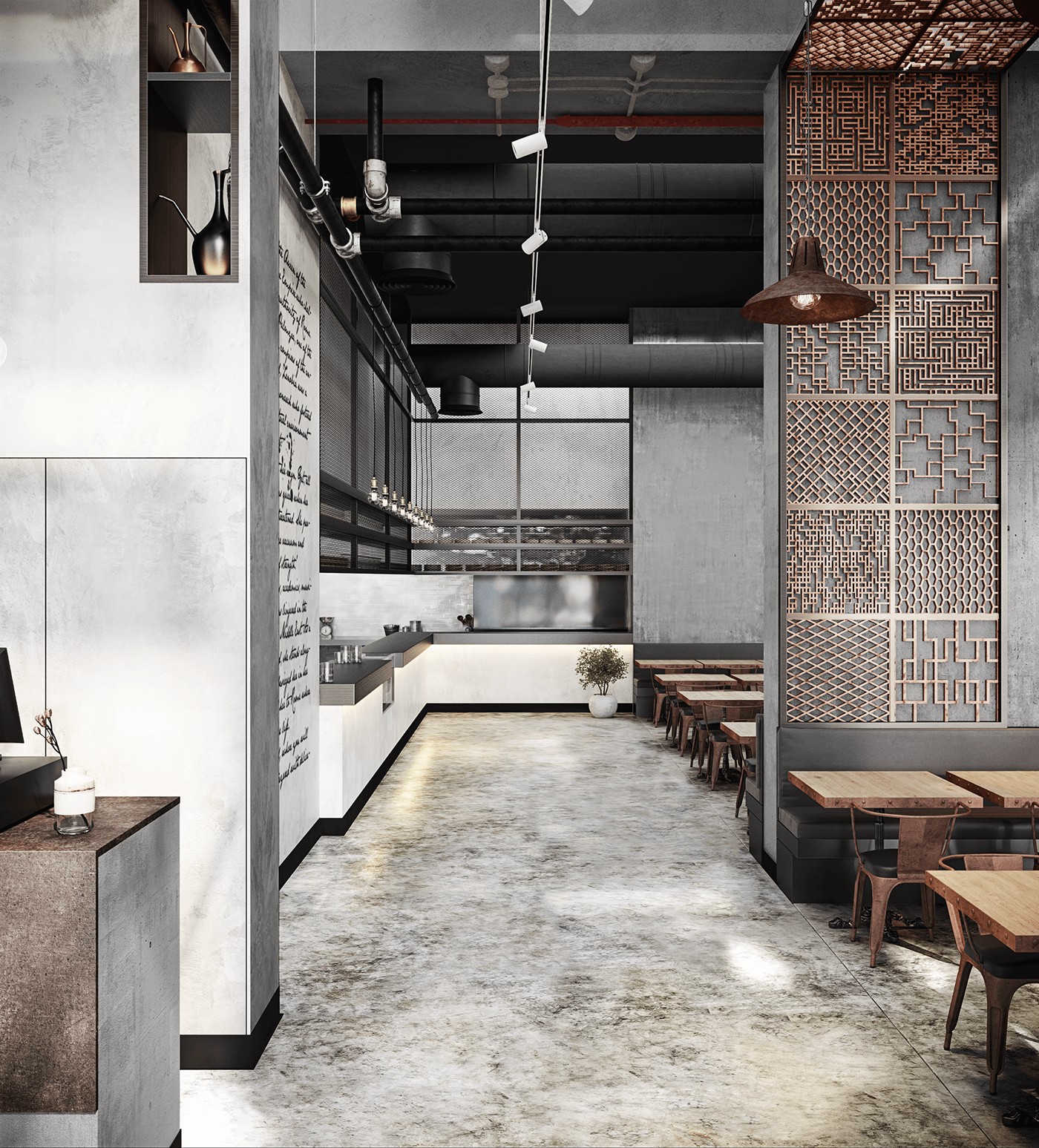 industrial restaurant modern rustic dubai vray realistic concept 3dsmax Food 