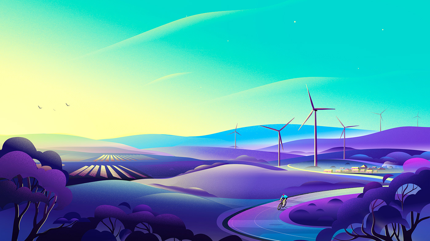 Australia ILLUSTRATION  Landscape Nature renewables road solar Wind Turbine windmill Sustainability