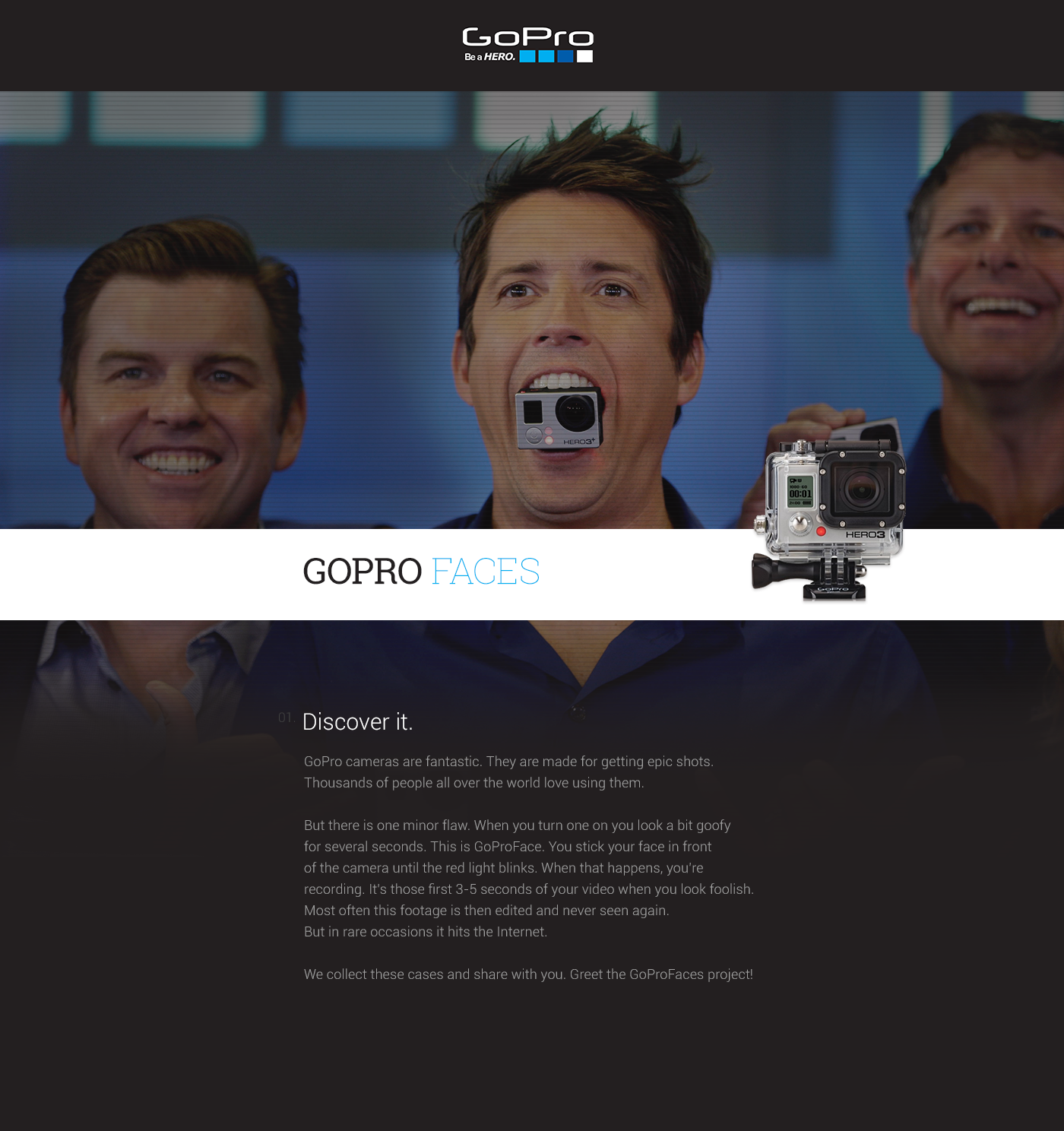 Adobe Portfolio gopro GoProFaces gopro camera sport face flat video interaction minimal simple clean Website Minimalism photo