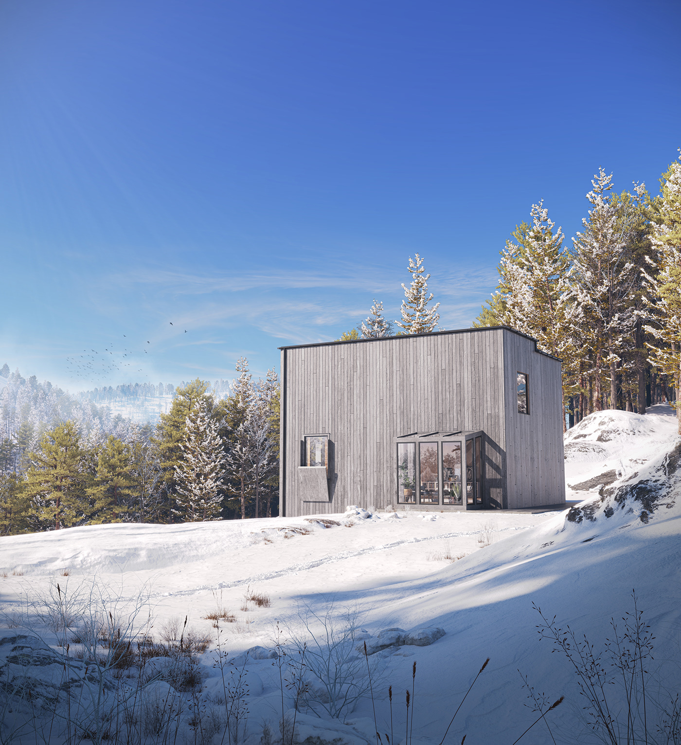 snow Landscape architecture archviz 3D Render visualization modern exterior 3ds max