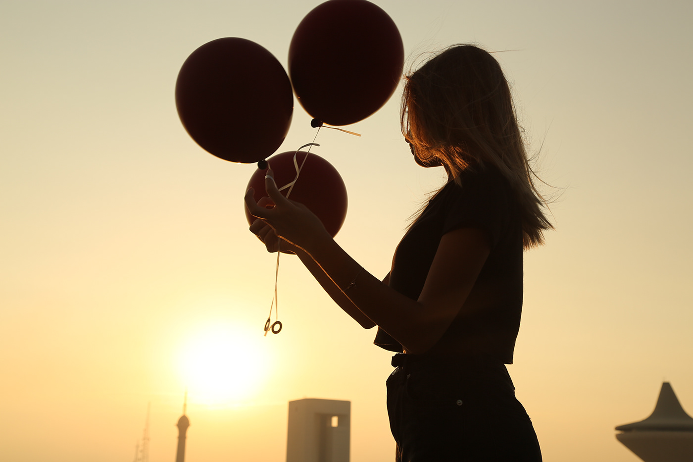 sillhouette balloons cute clouds Sunset Photography sunset photoshoot model