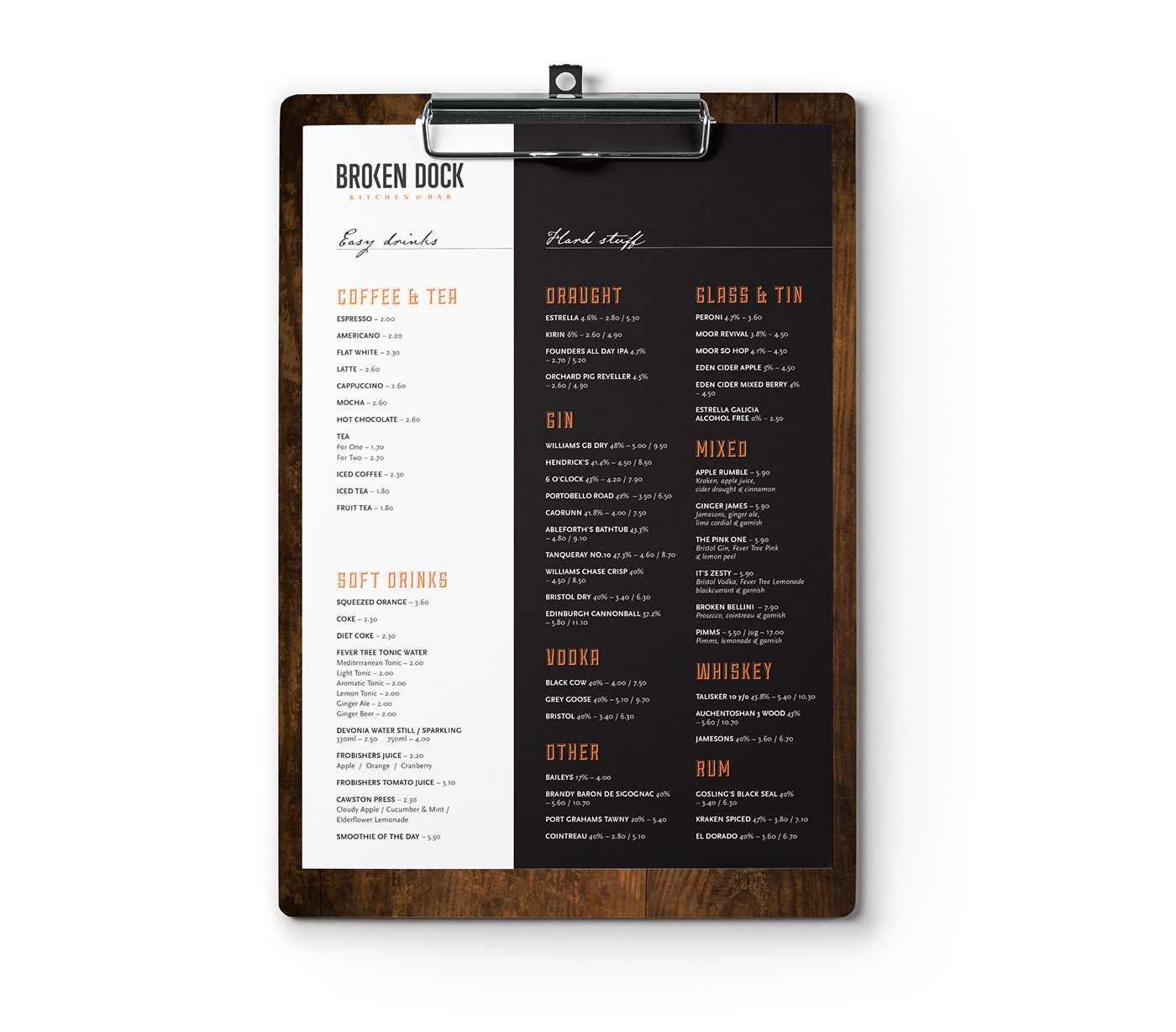 restaurant bar brand Bristol industrial menu kitchen cafe print