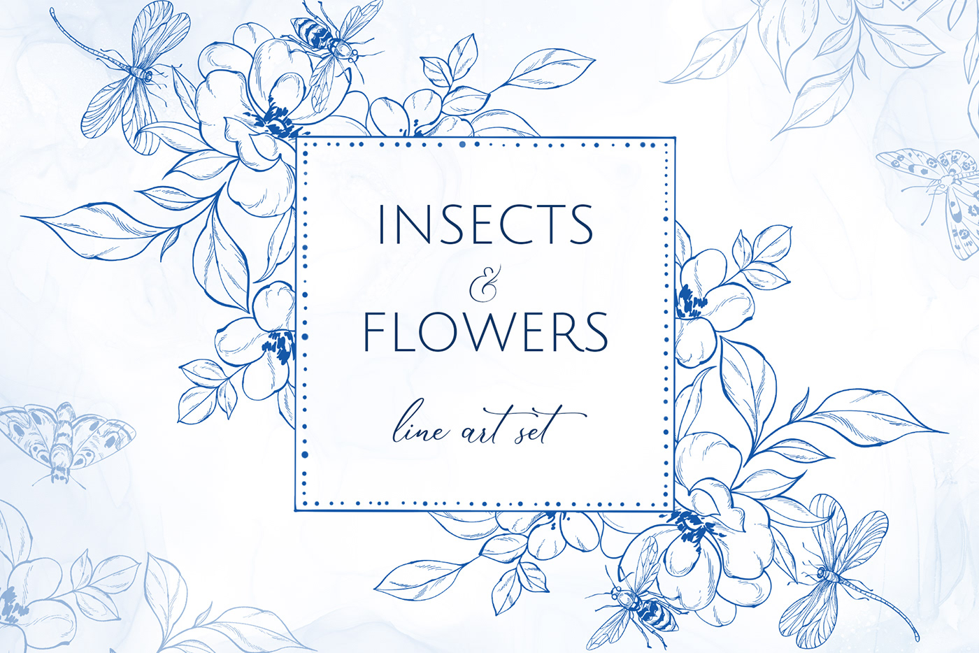 Insects Flowers Bouquets frames floral sketch navy blue blue indigo blue butterfly dragonfly moth butterfly sketch Authentic pencil sketch line art vintage vintage frame line art flower denim blue floral elements insect sketch line art frame line art wreaths seamless borders seamless patterns vintage graphics Wreaths