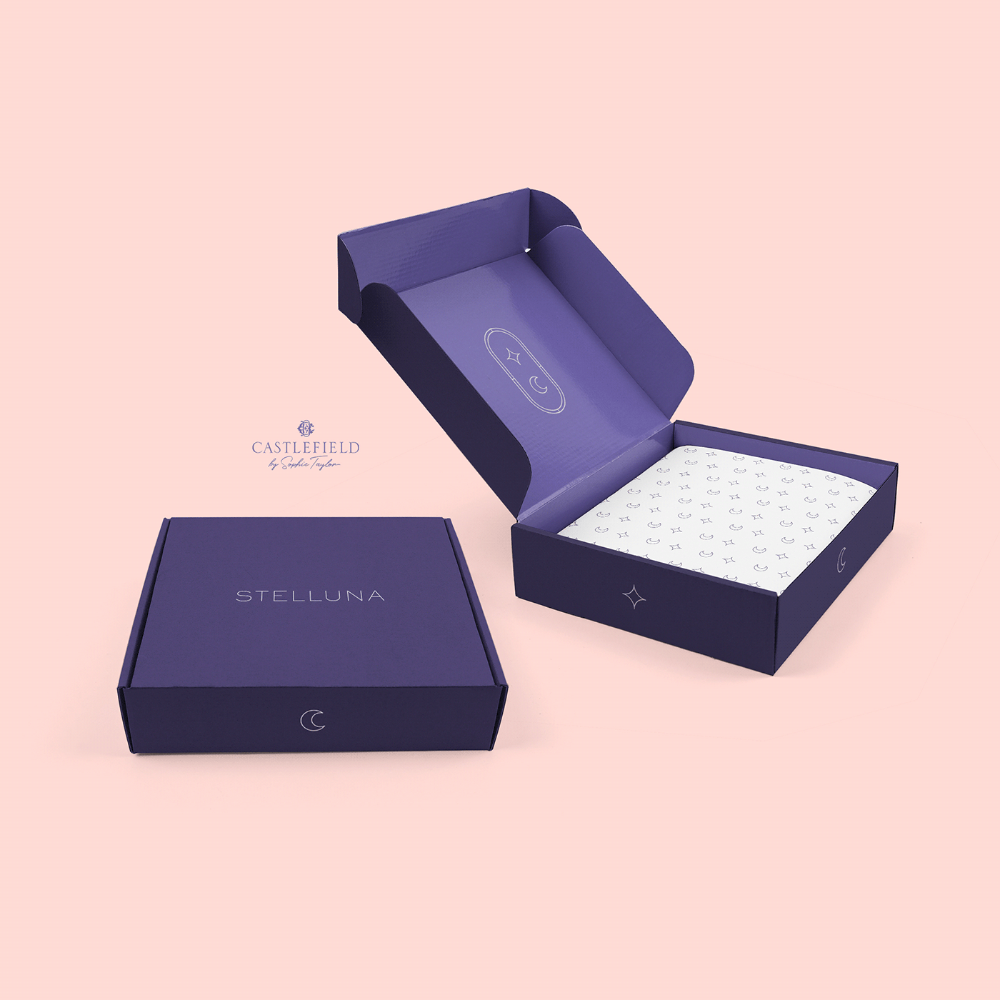 packaging design box design branding  subscription box minimalist minimalistic modern packaging star and moon tissue paper simple packaging