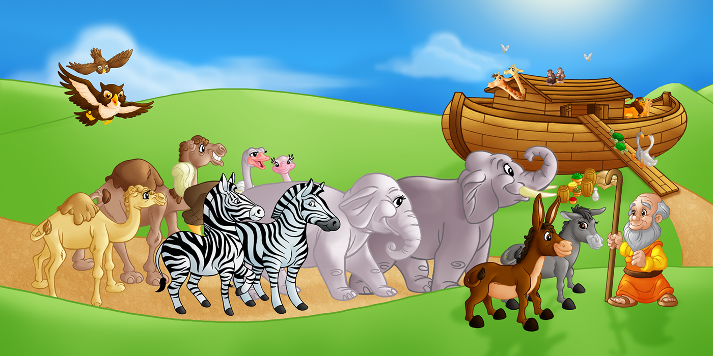 Noah's Ark: Internal 2 page, all animals are rounded up. | Behance