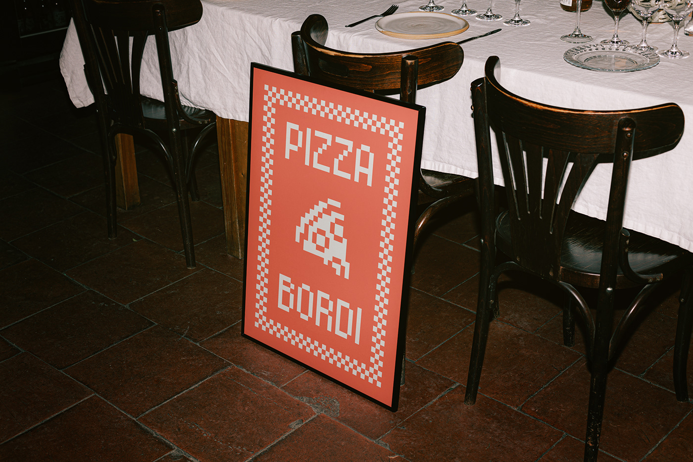 pizzeria Italian food restaurant Hospitality Pizza italian minimal brand identity Pixel art menu design