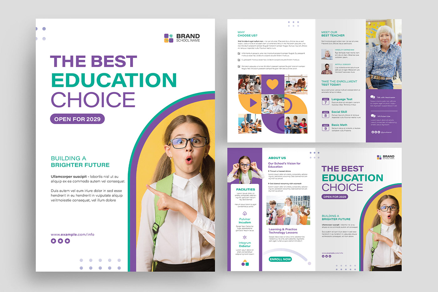 school college kindergarten daycare Education back bifold brochure pamphlet to