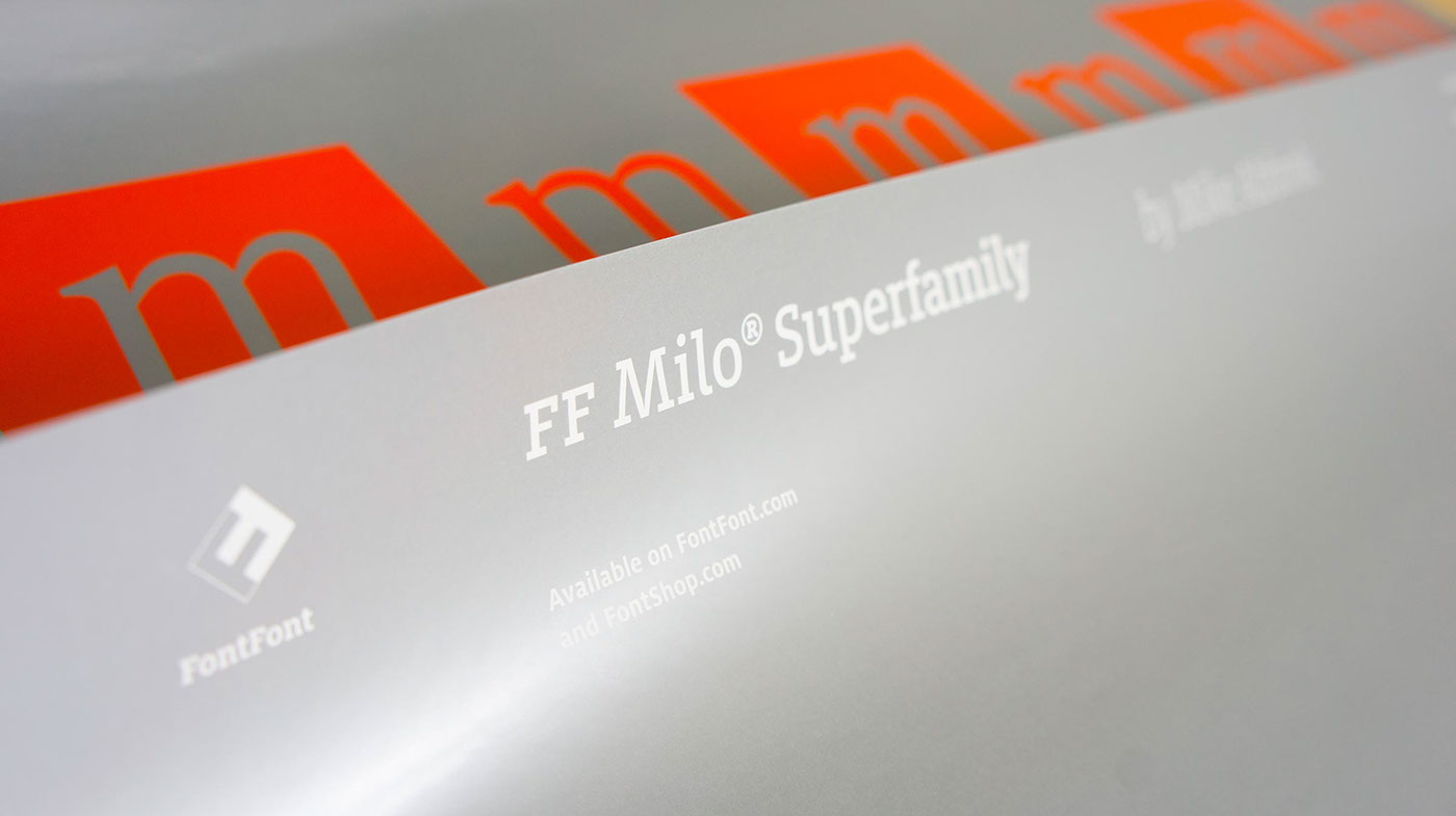 FontFont Milo Mike Abbink font Typeface type Superfamily sans serif poster specimen Chromolux pantone