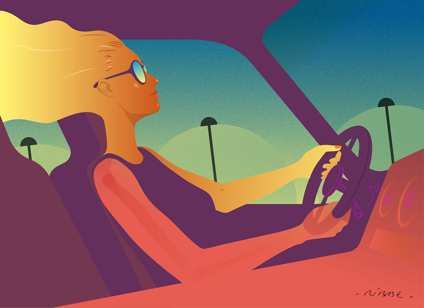Illustrator cc Creative Cloud Driving woman car drive speed