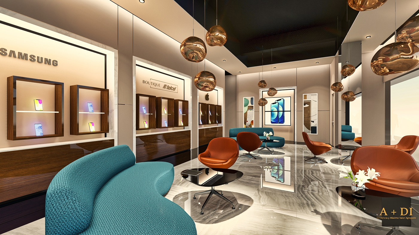 architecture boutique design designer furniture indoor interior design  Social media post store visualization