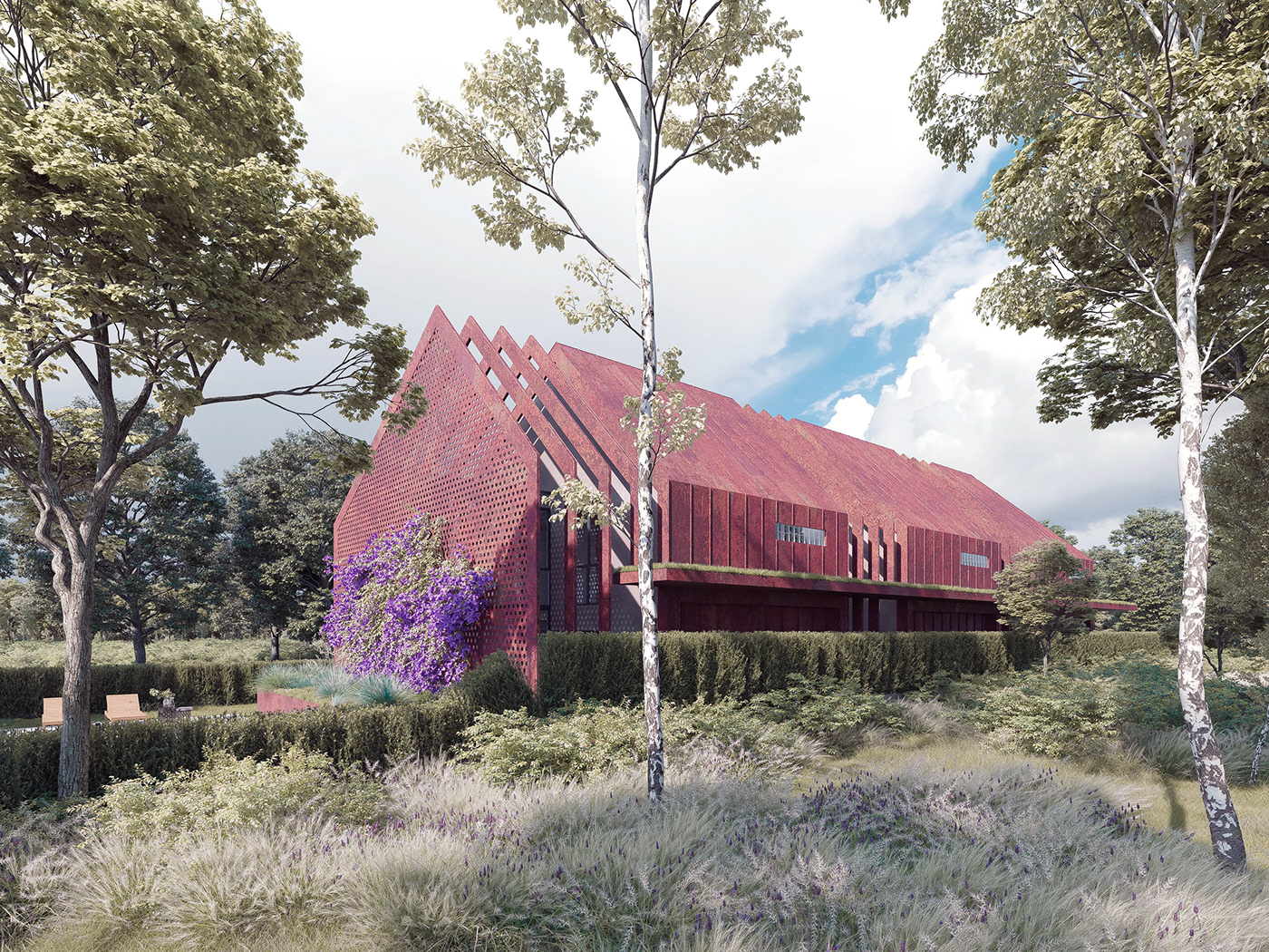 3D house Corten visualization hungary concrete summer garden Render greenary