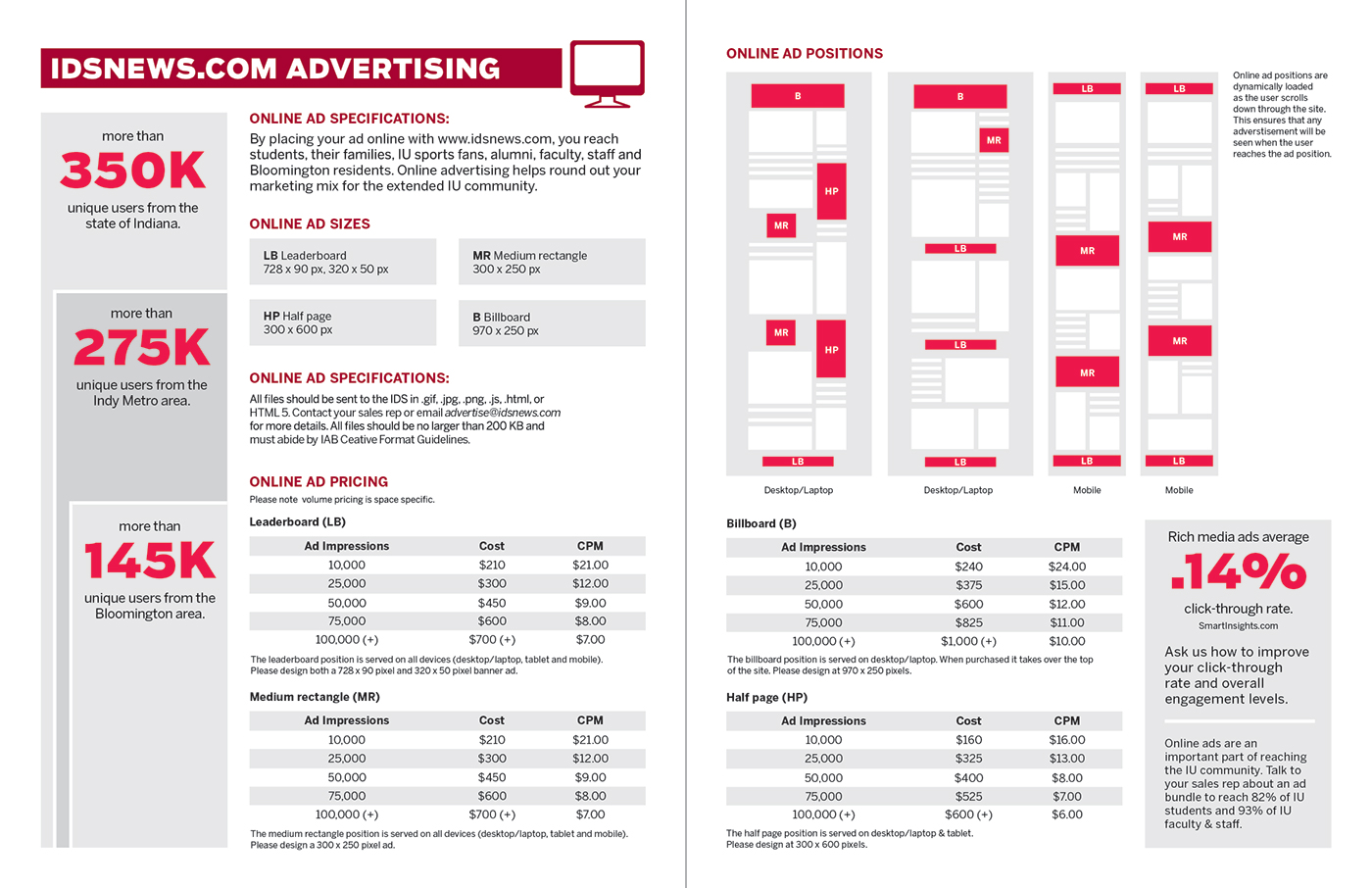 Advertising  advertising design ratecard rate card Media Kit media Indiana Daily Student iu student media