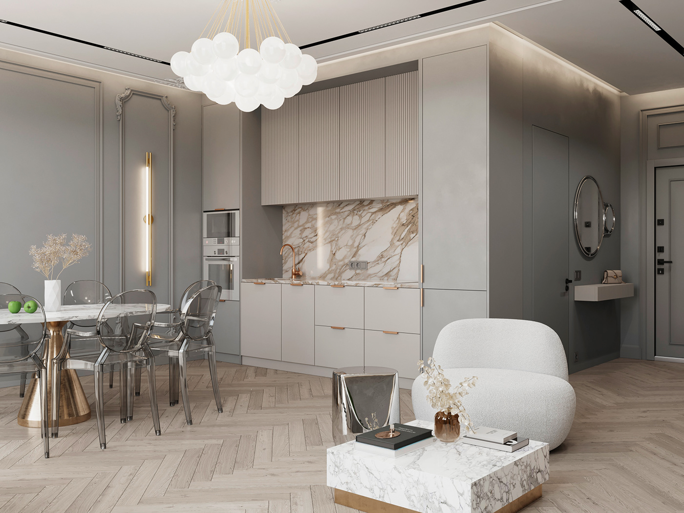 3D Visualization classical design Interior interior design  kitchen living room Modern Design
