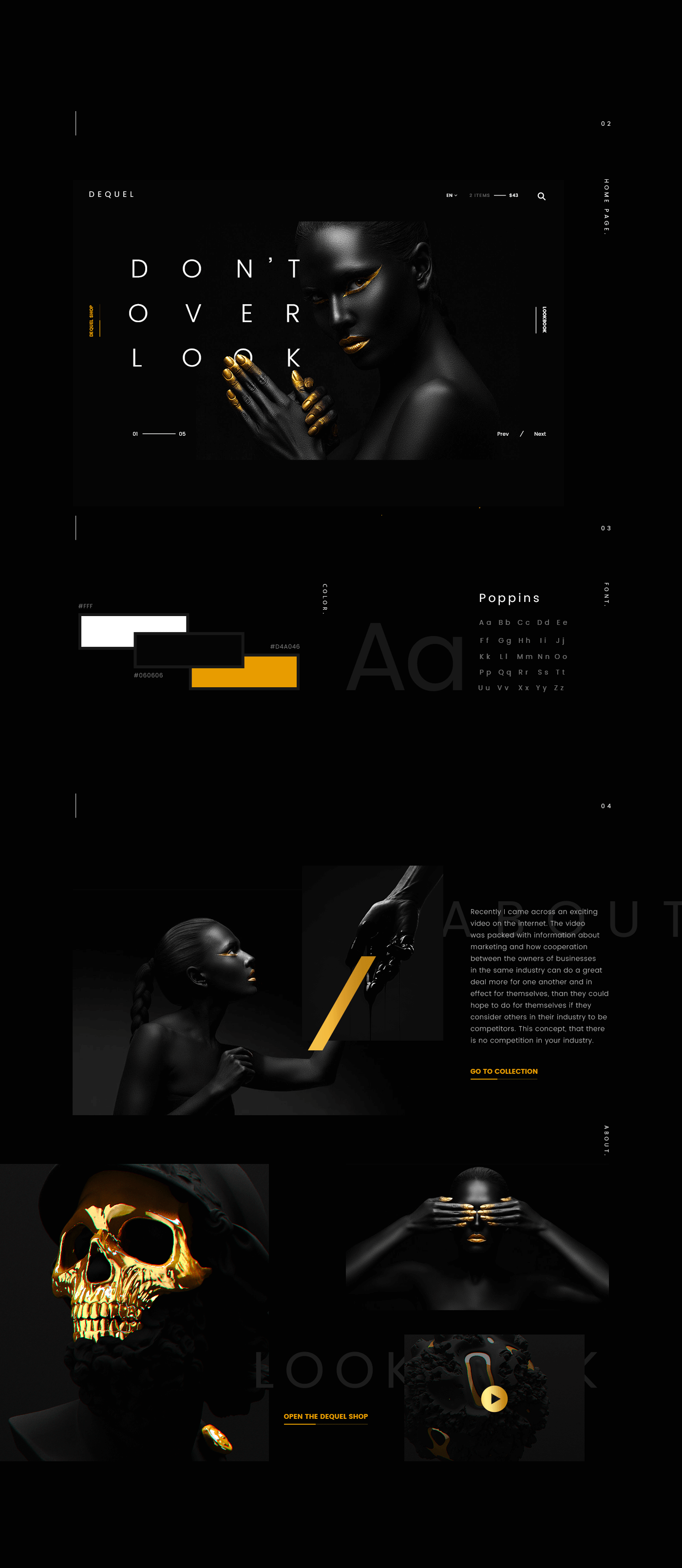 black dark Fashion  minimal promo store Website concept Nike gold