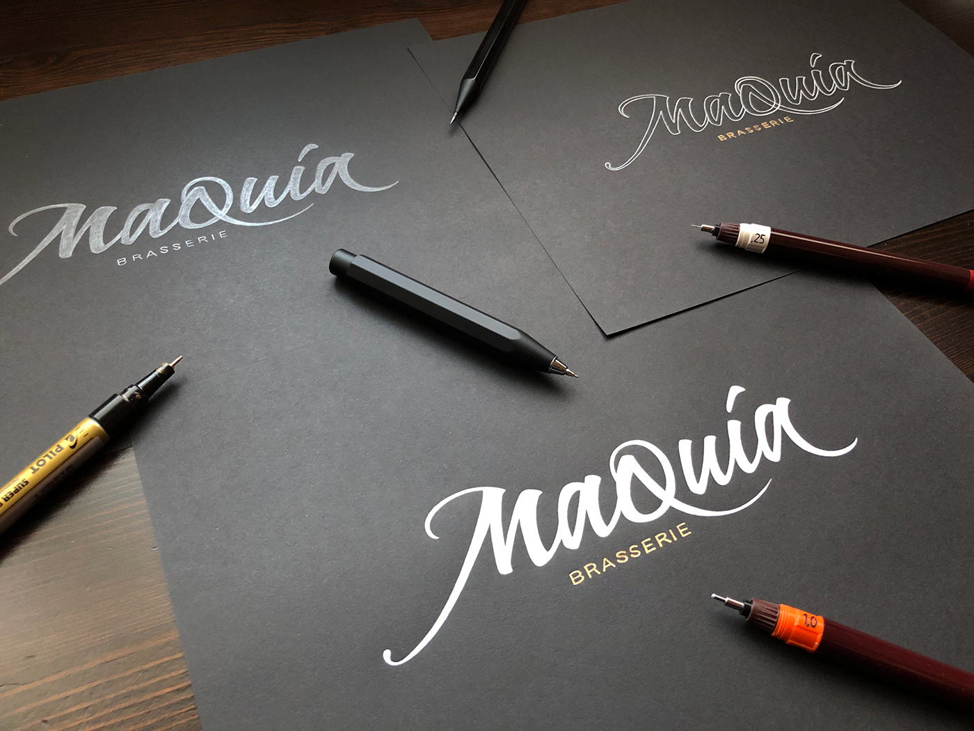 lettering Calligraphy   ruling pen branding  brand restaurant brasserie handmade Handlettering Logotype