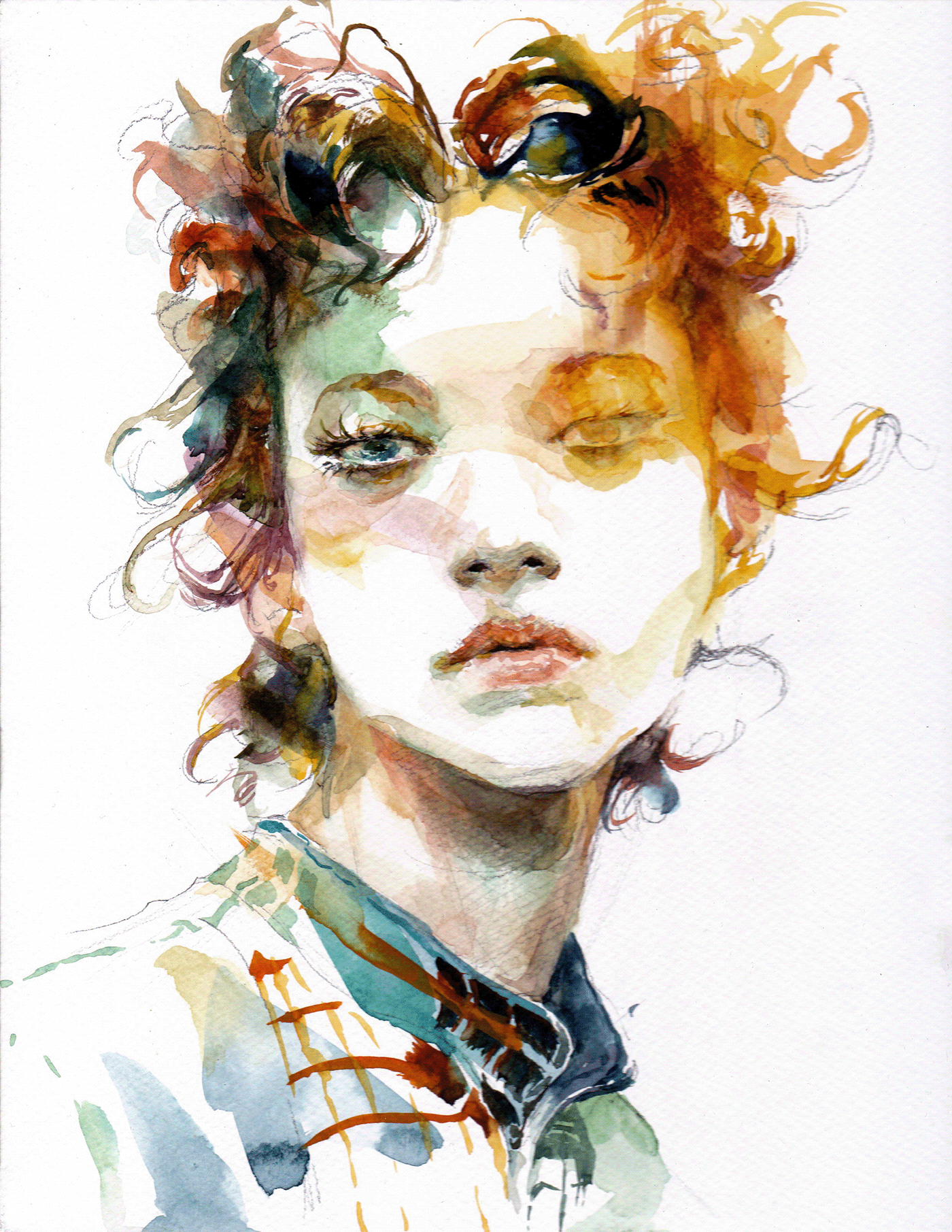 art artwork Drawing  face ILLUSTRATION  ink painting   portrait watercolor