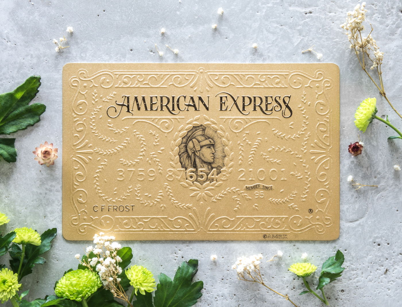 card embossing embossed hand lettering Handlettering foil gold green Platinum American Express