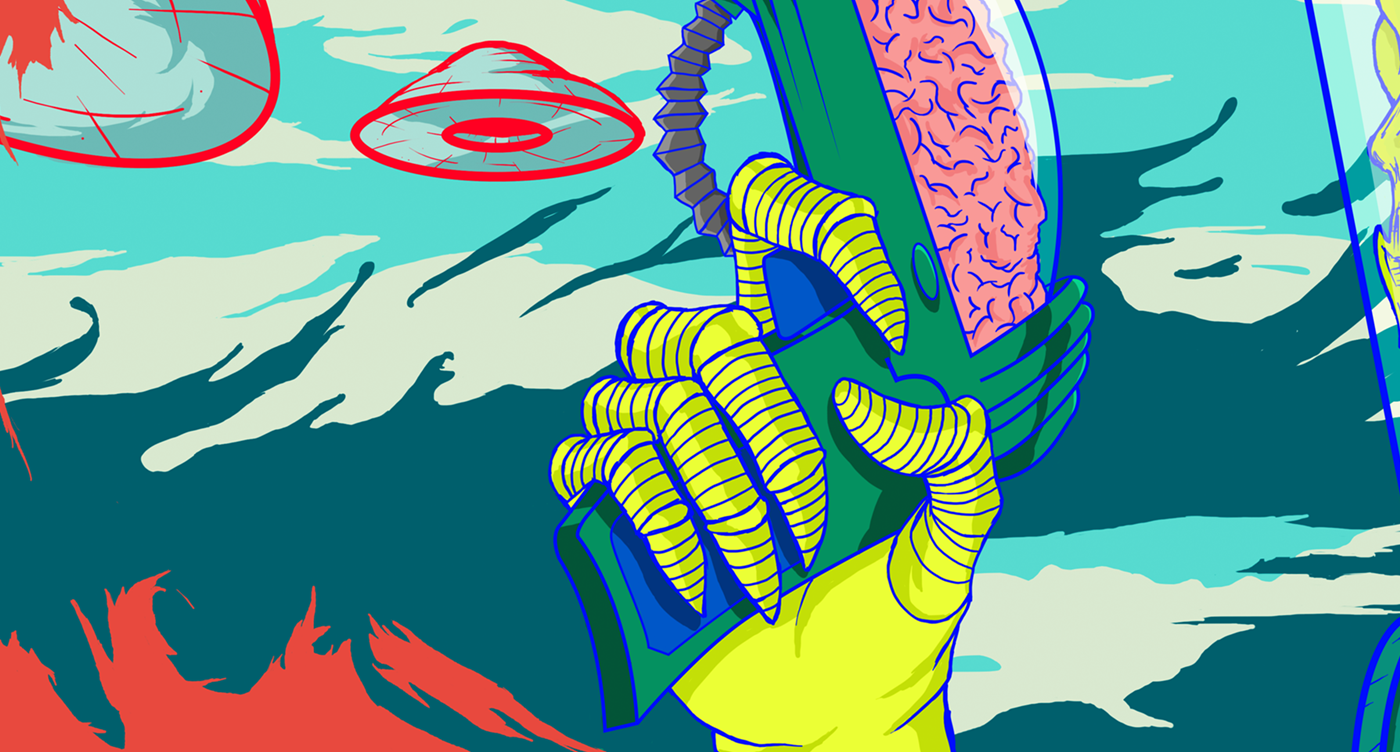 digital illustration mars attacks Tim Burton alien mars UFO linework