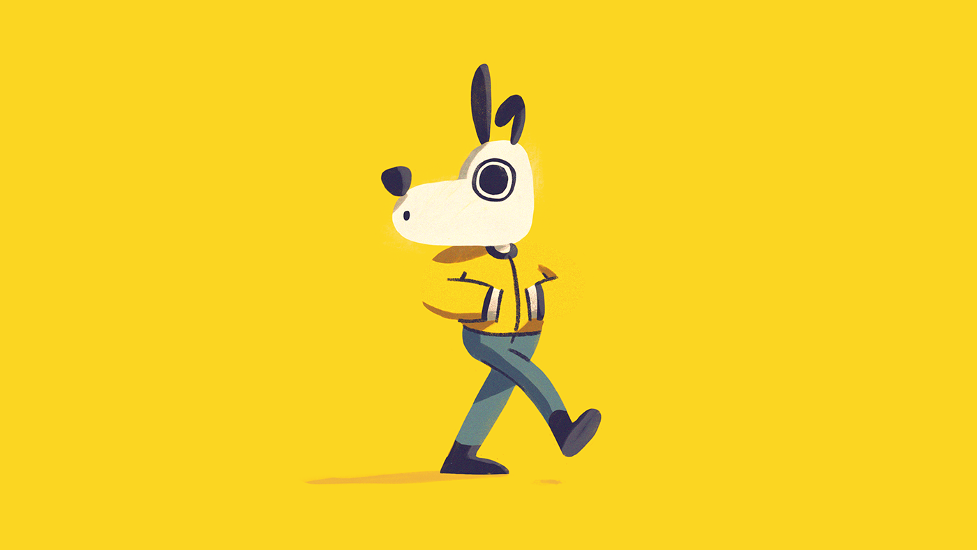 dog Character design cute walking Fun colorful bright simple