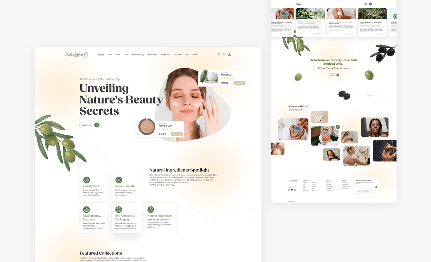 beauty UI/UX ui design ux landing page skin care website Web Design  hero section Figma