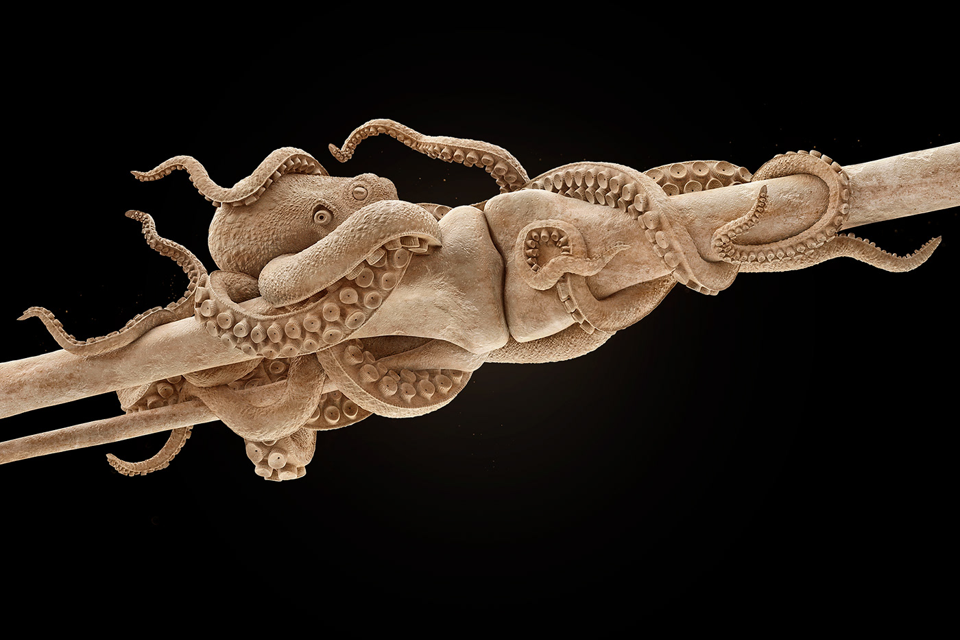 An octopus carved from bone
