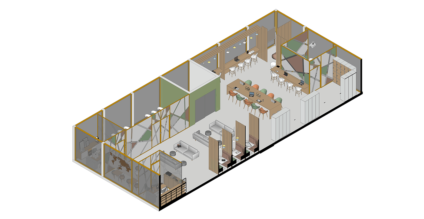 diseño interior oficina coworking modelado 3d Render interior design  visualization architecture design 3D