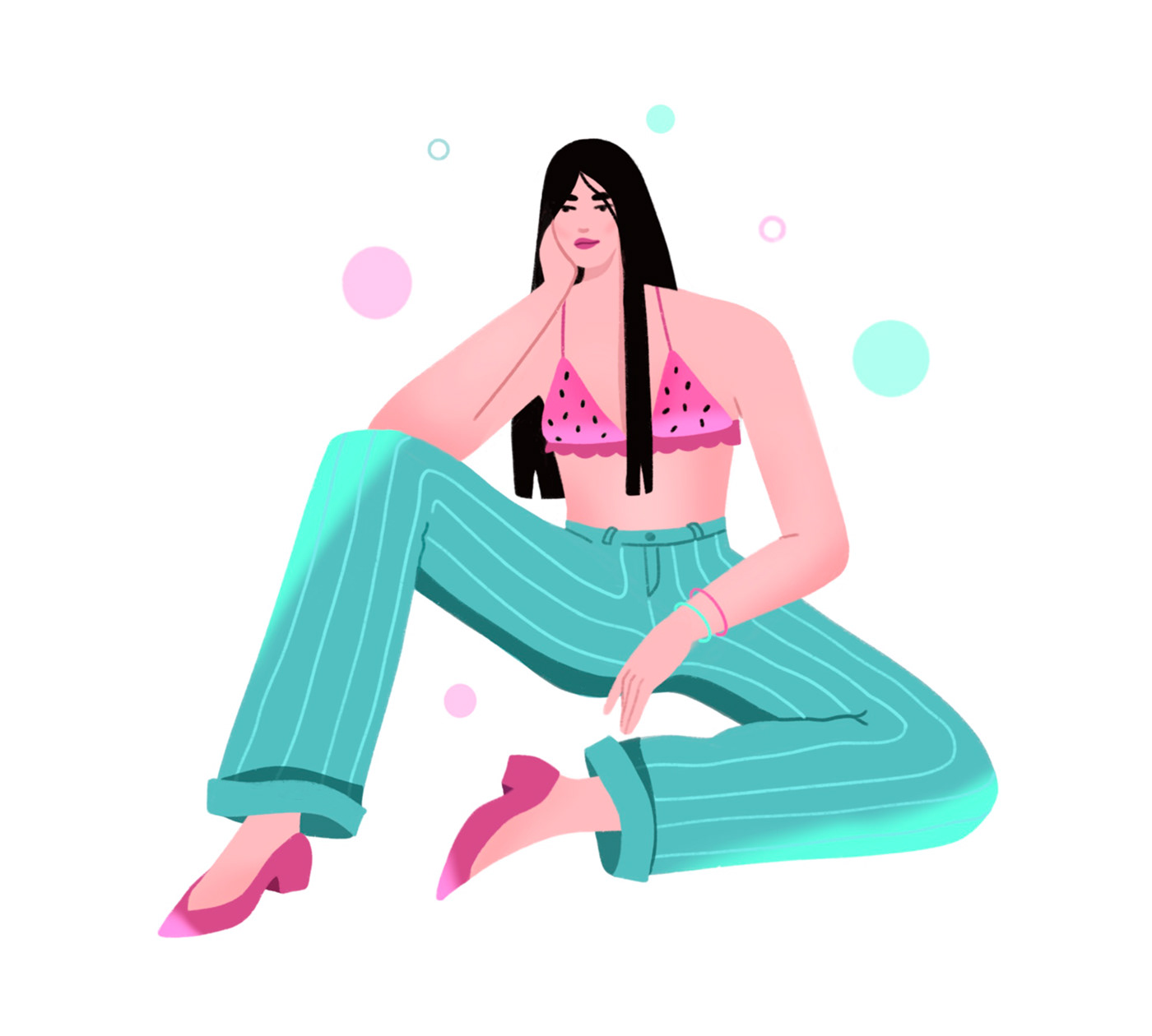 girl illustration pose digital illustration sketch Procreate summer Fruit