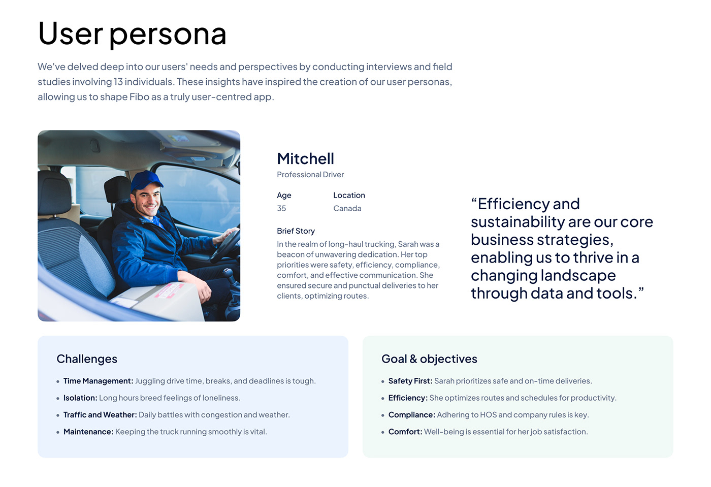 Fleet management driver app user persona from user research provides a clear vision about the users