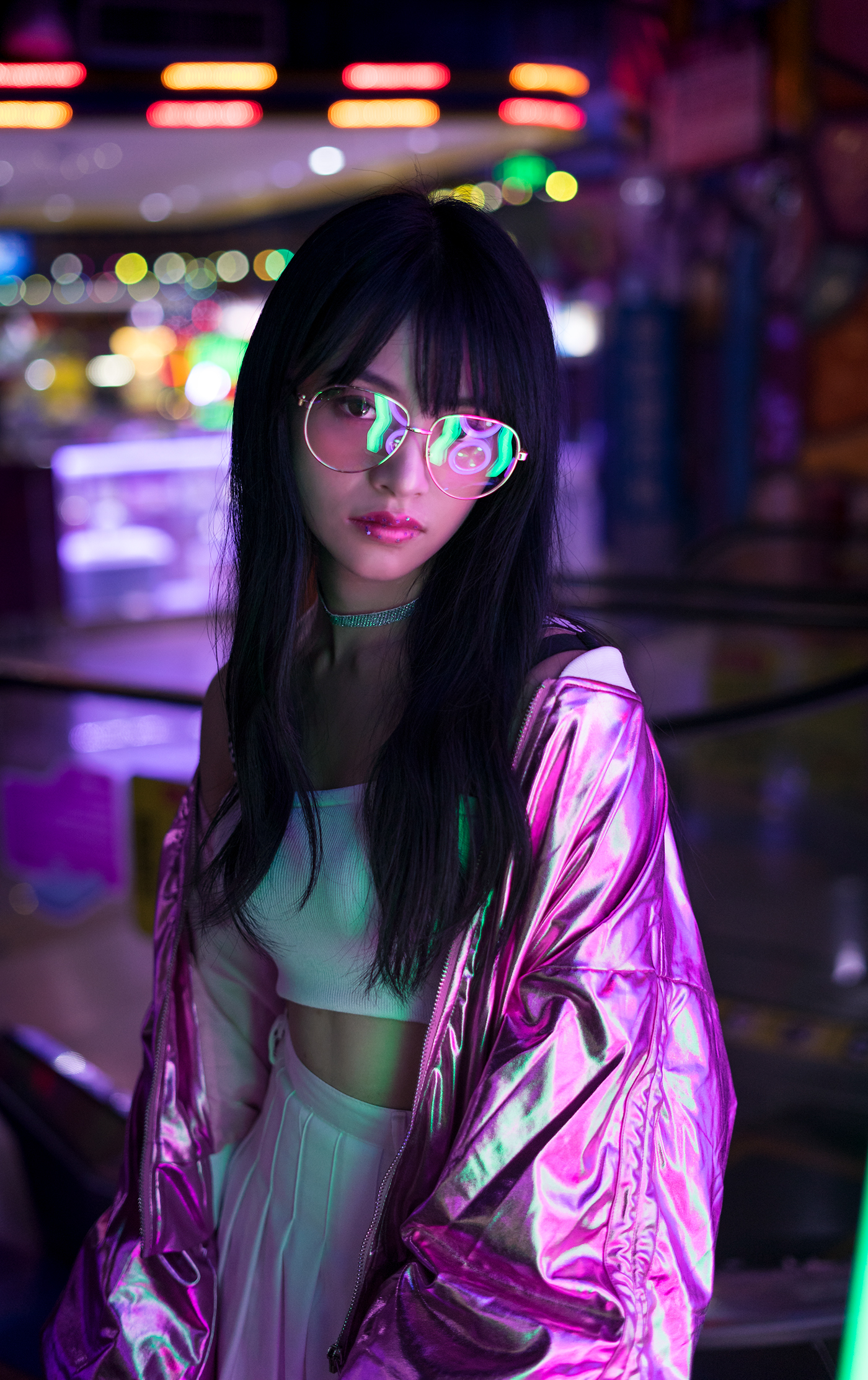 girl neon asian light portrait rebel star game night
