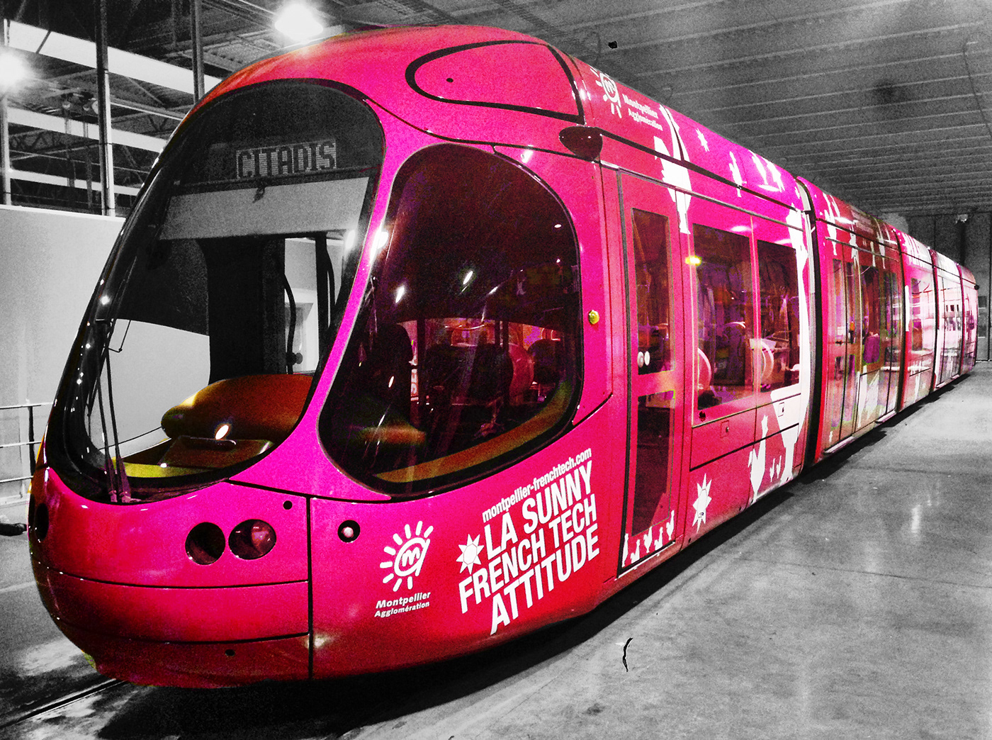 covering wrapping tram tramway montpellier Event pink french tech