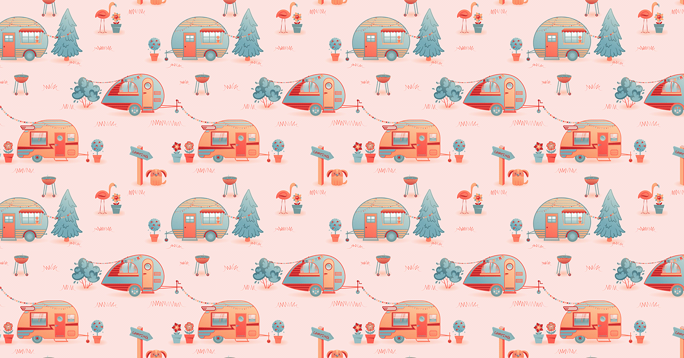 camper cute neat pattern seamless simple textile vector