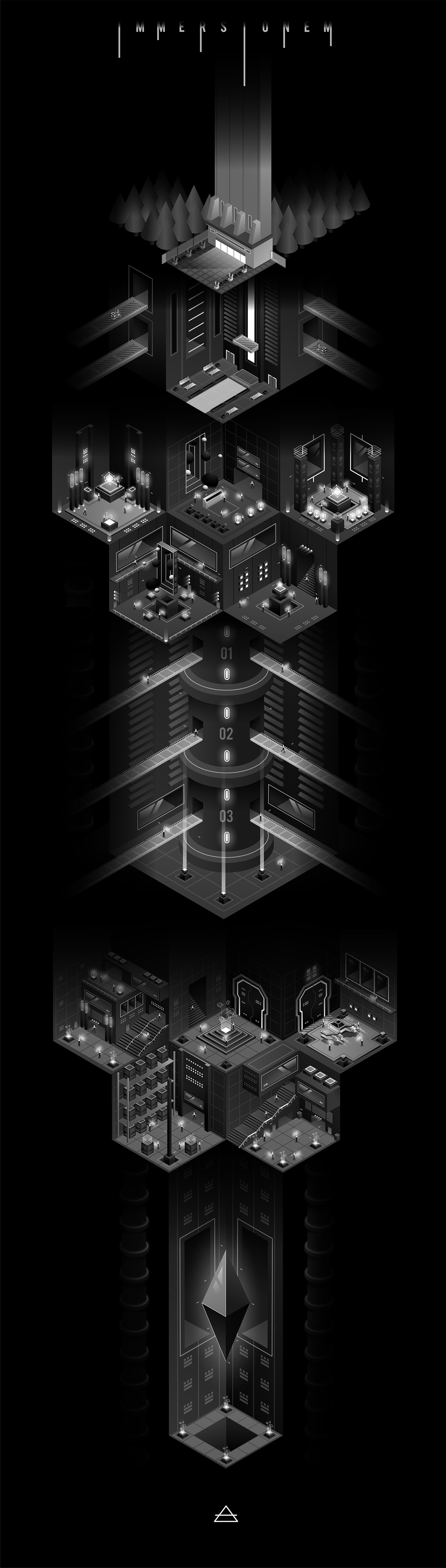 AR brutallism dark futuristic game isometry lab laboratory vector vr