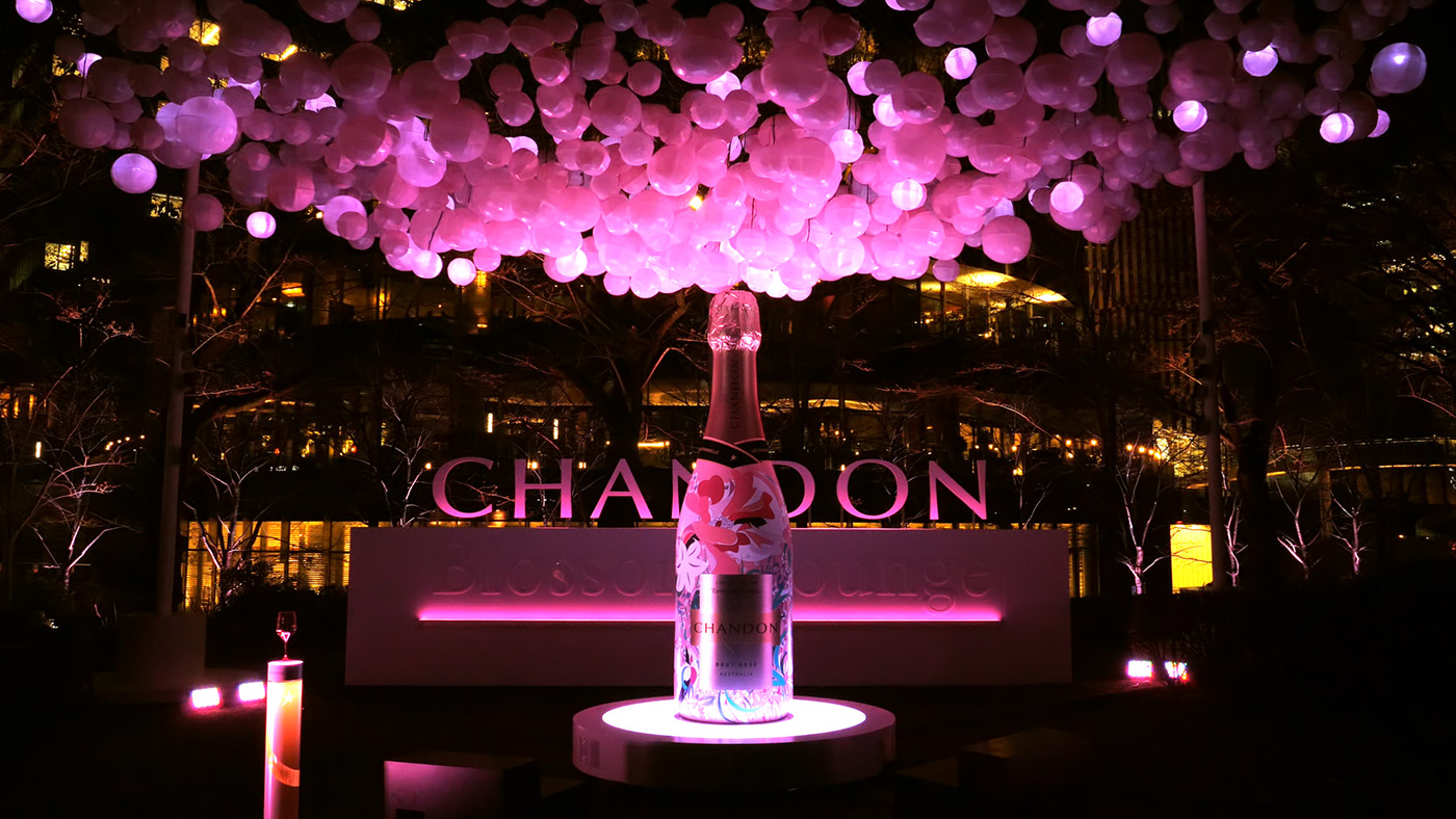 installation light art design Space  pink cherryblossom chandon rose sparklingwine