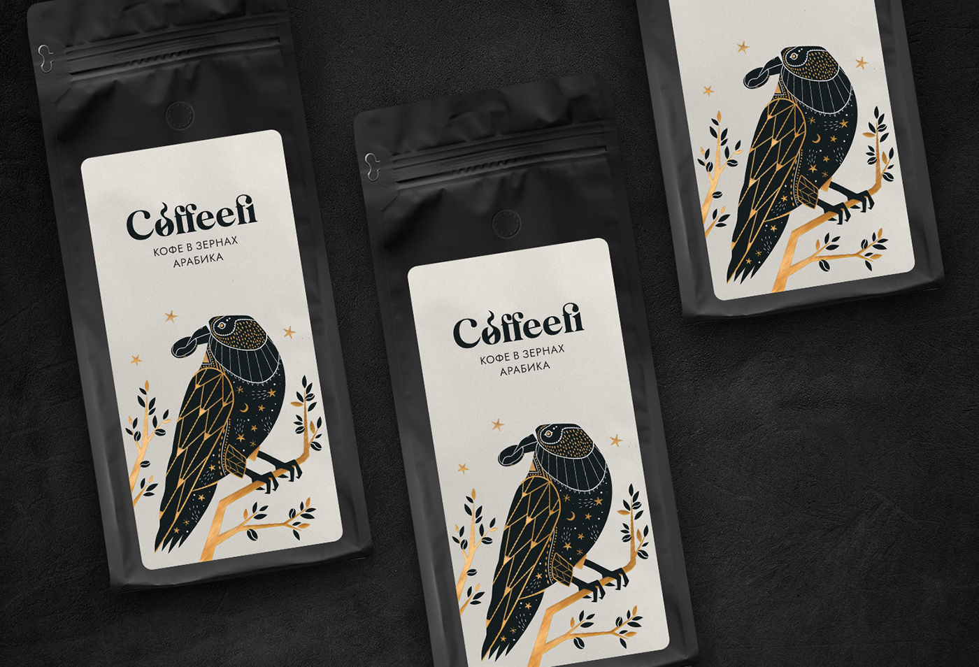 ILLUSTRATION  packagingdesign logodesign Coffee raven логотип кофе bird Logotype mystical упаковка кофе